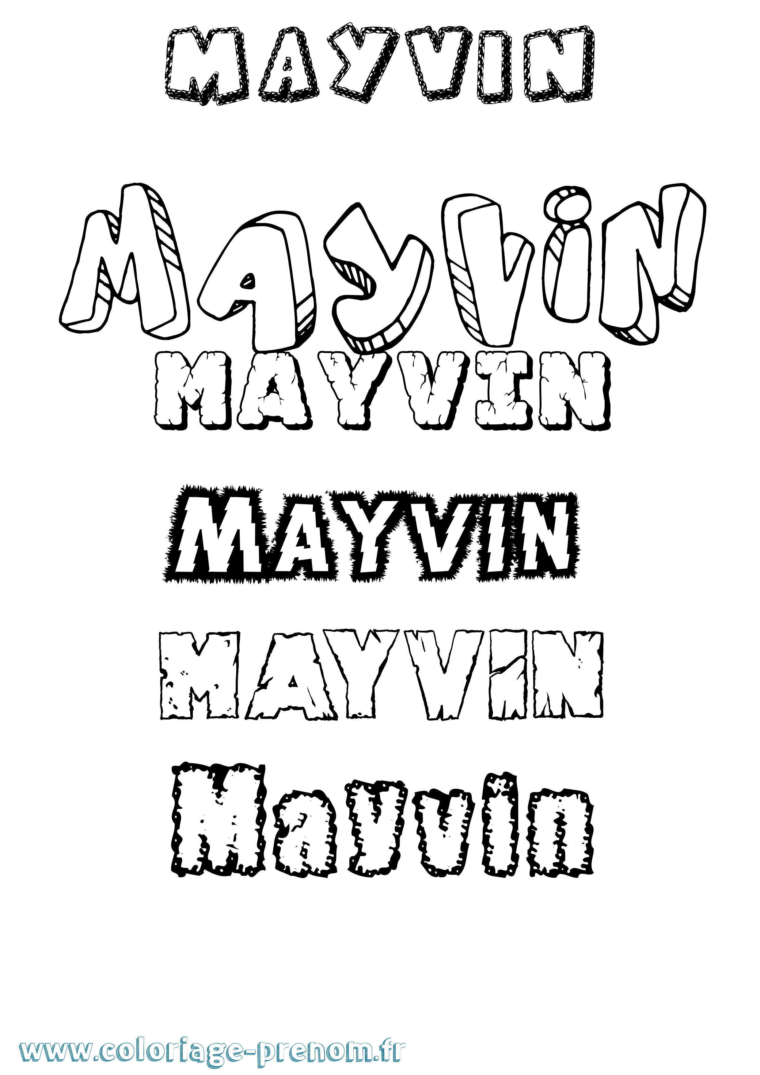 Coloriage prénom Mayvin Destructuré