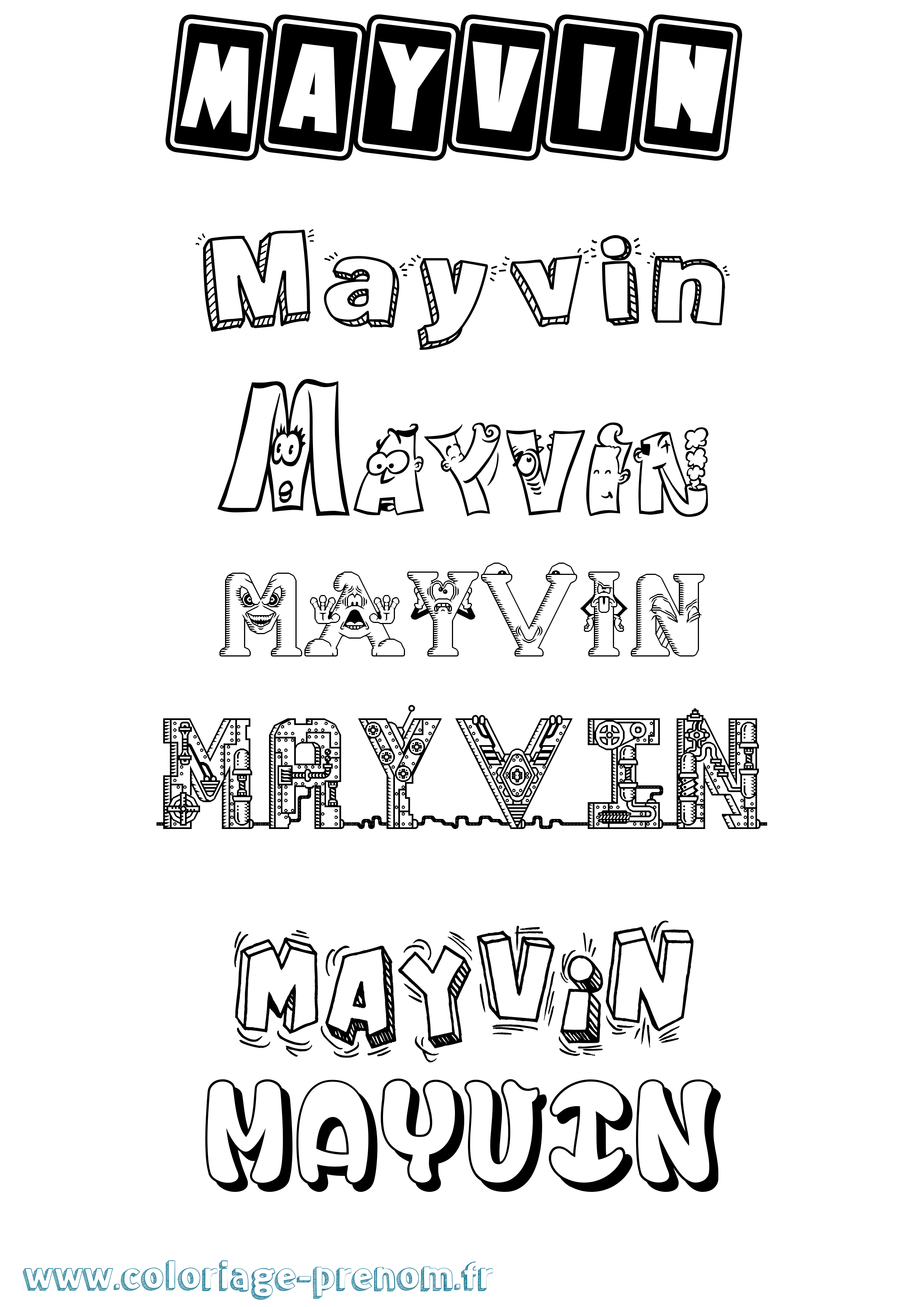 Coloriage prénom Mayvin Fun