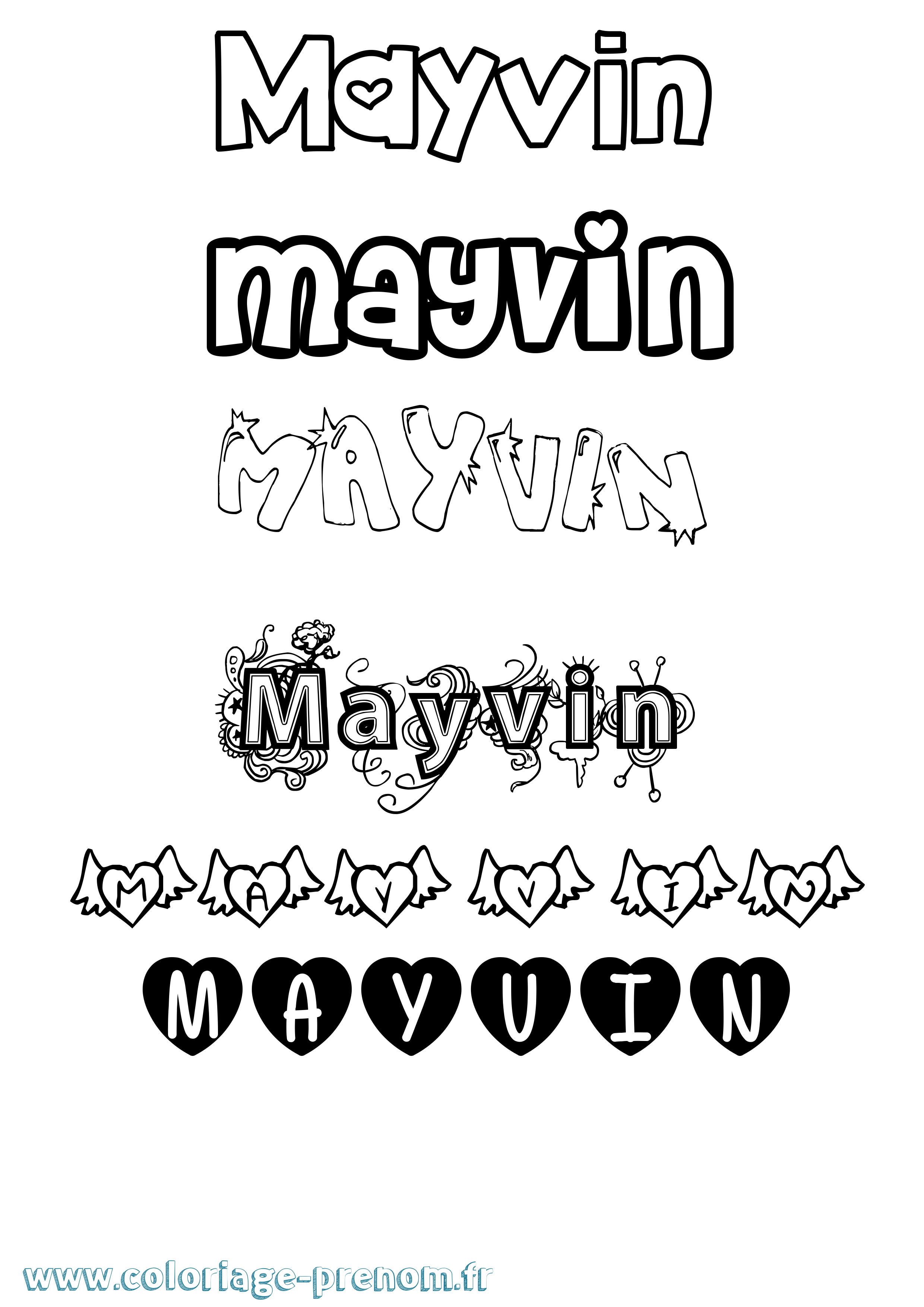 Coloriage prénom Mayvin Girly