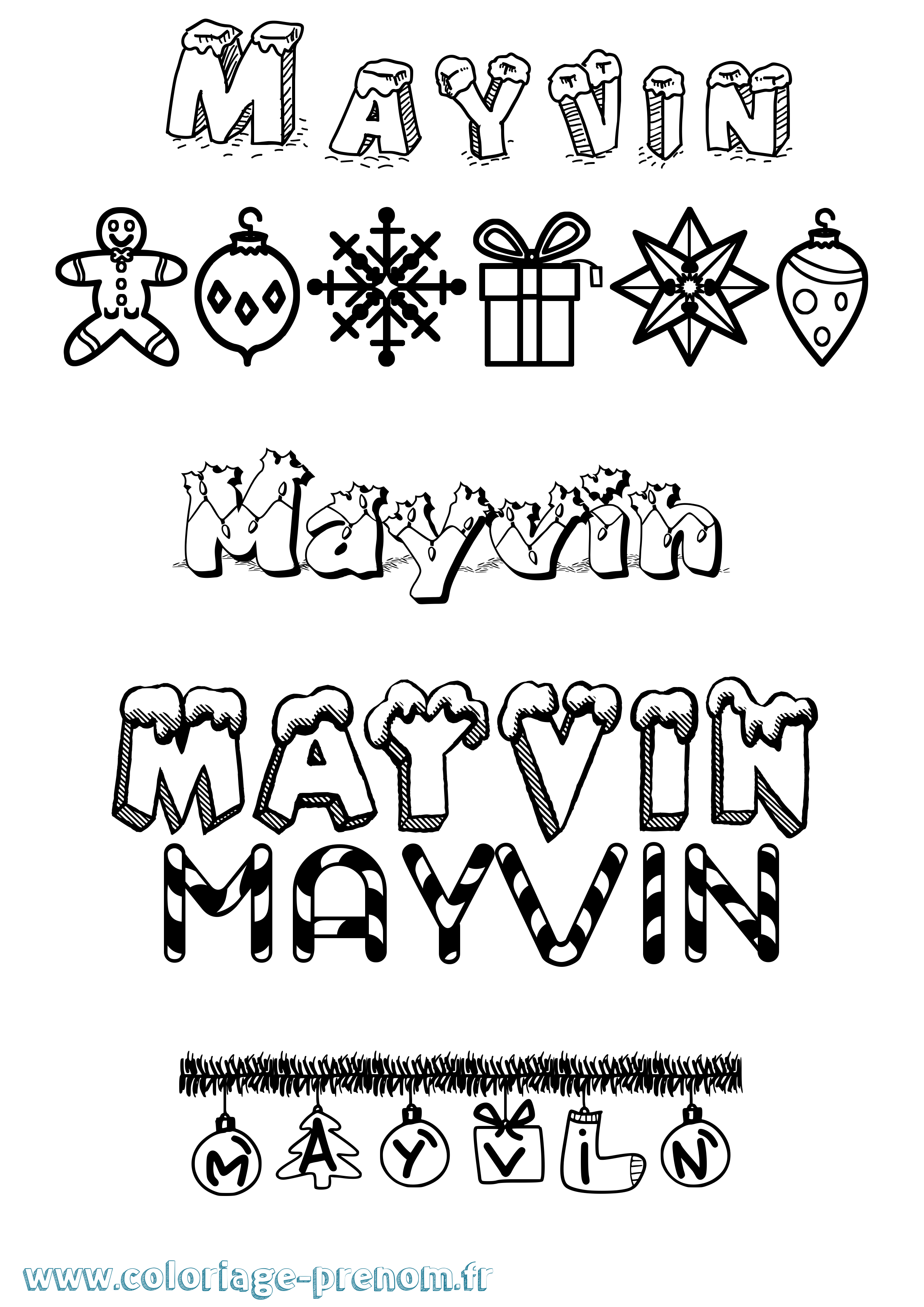 Coloriage prénom Mayvin Noël