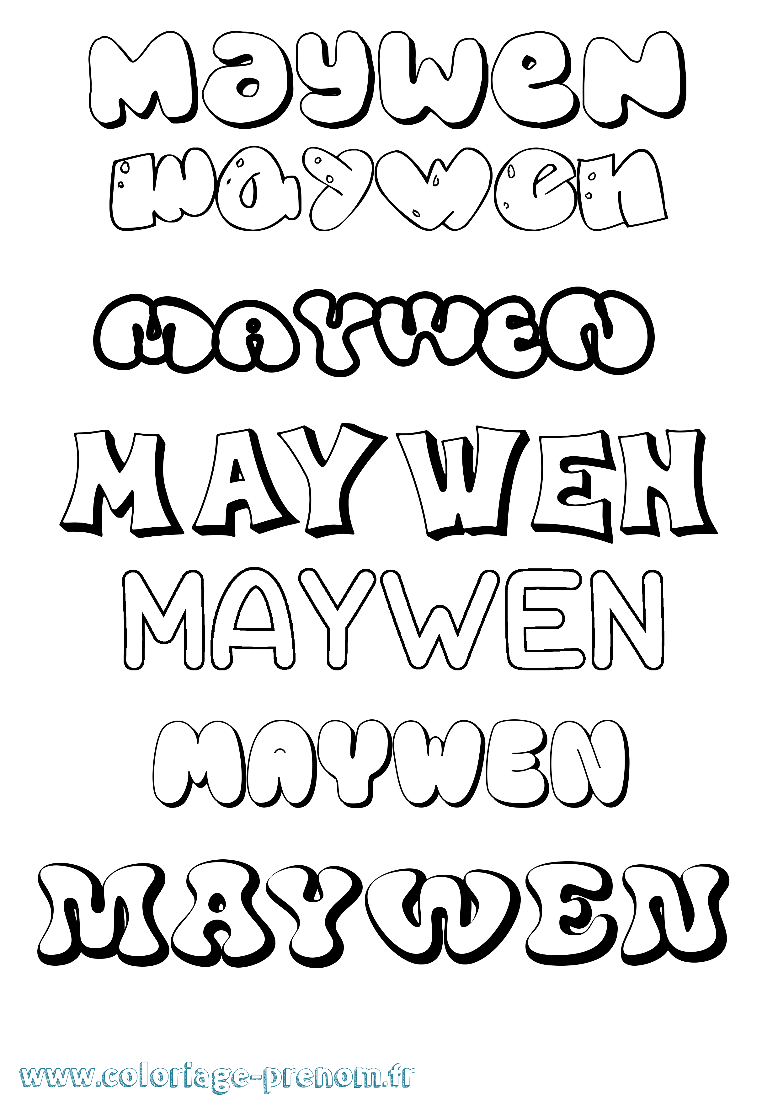 Coloriage prénom Maywen Bubble