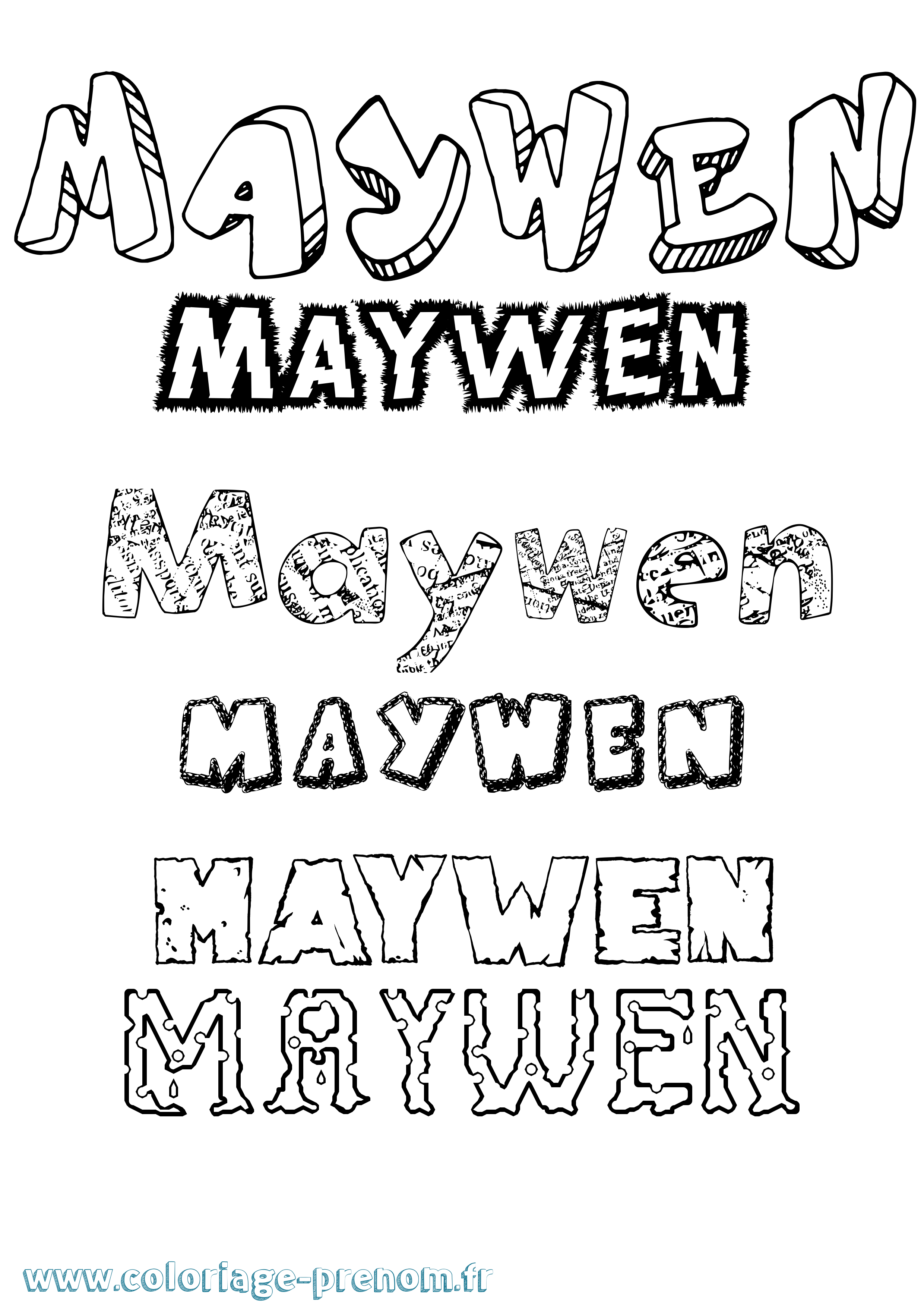 Coloriage prénom Maywen Destructuré