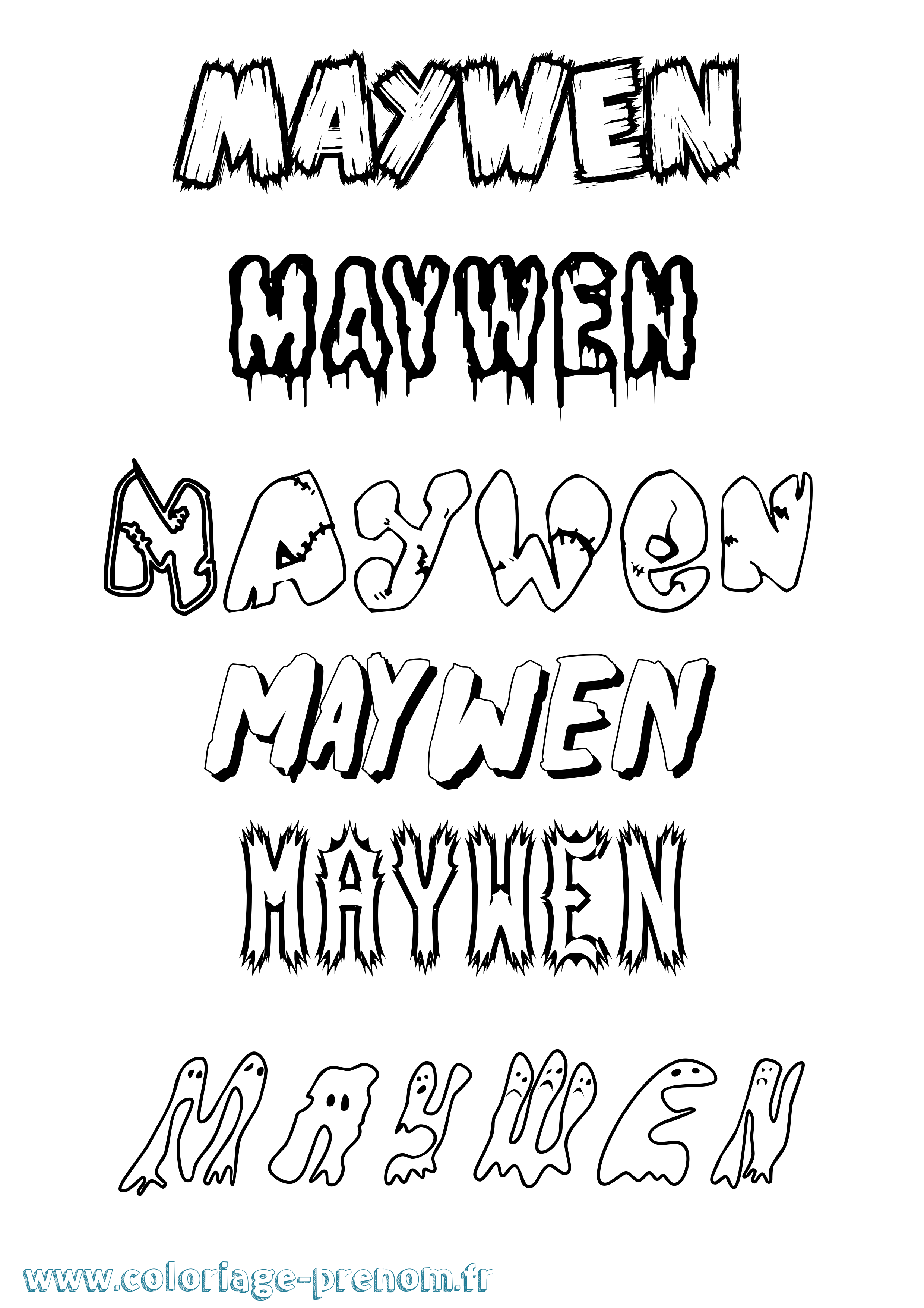 Coloriage prénom Maywen Frisson