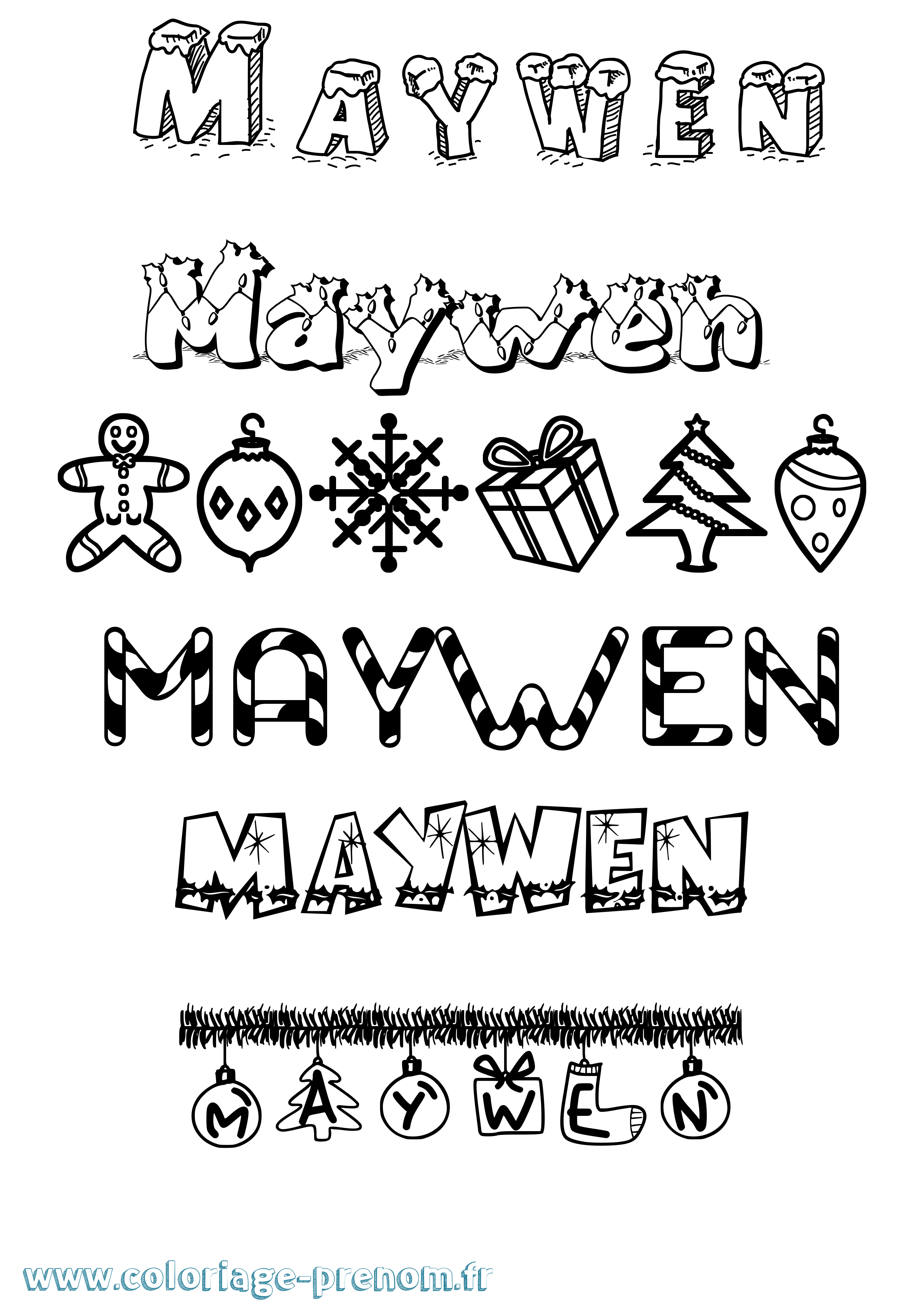 Coloriage prénom Maywen Noël