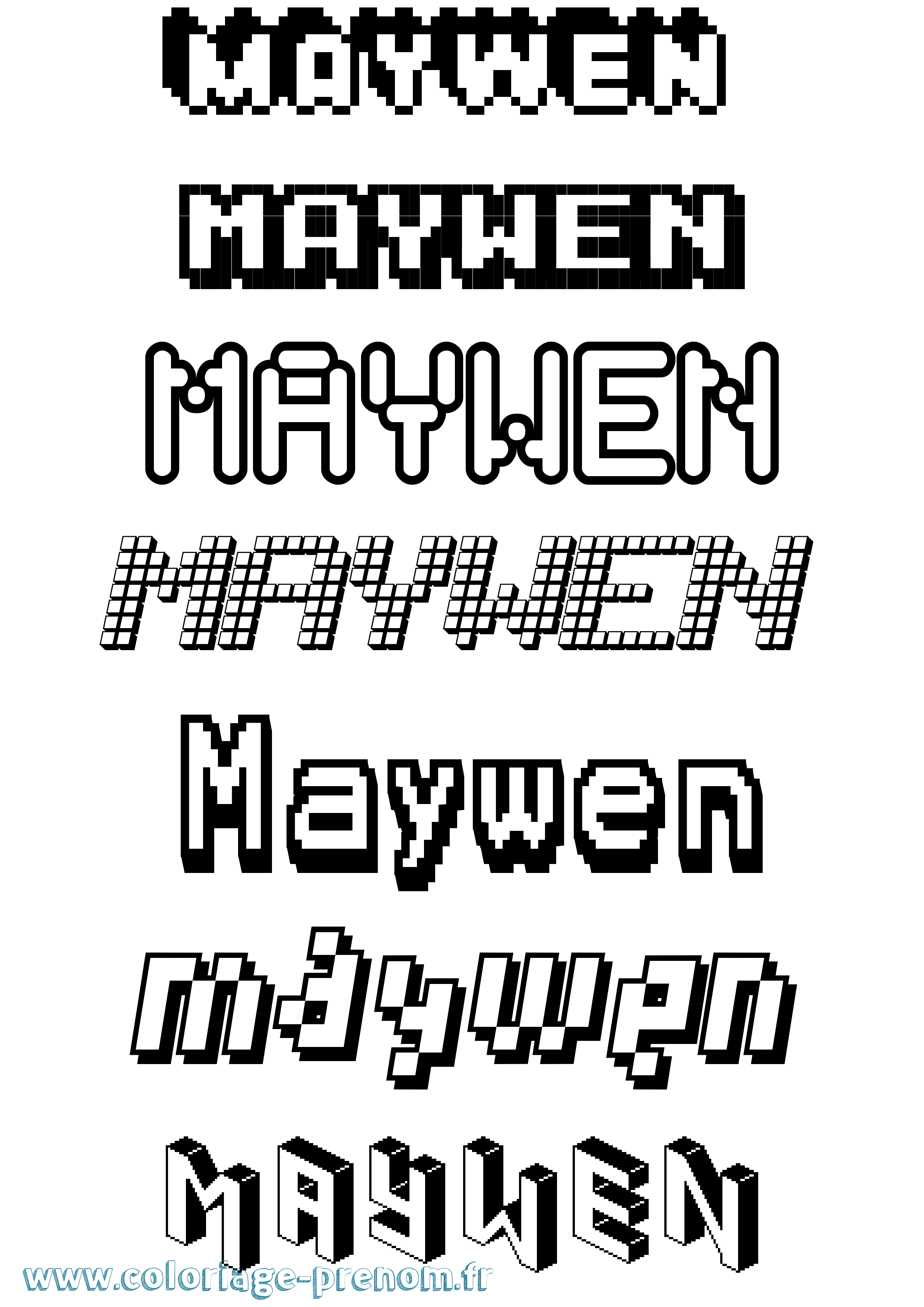 Coloriage prénom Maywen Pixel
