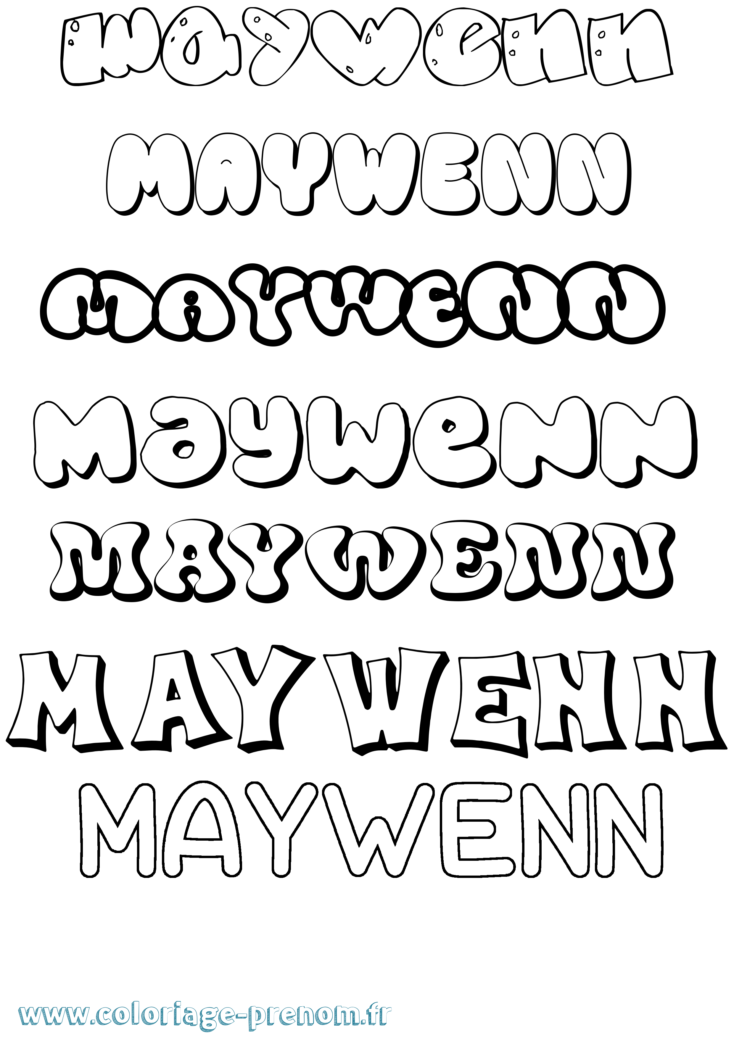 Coloriage prénom Maywenn Bubble