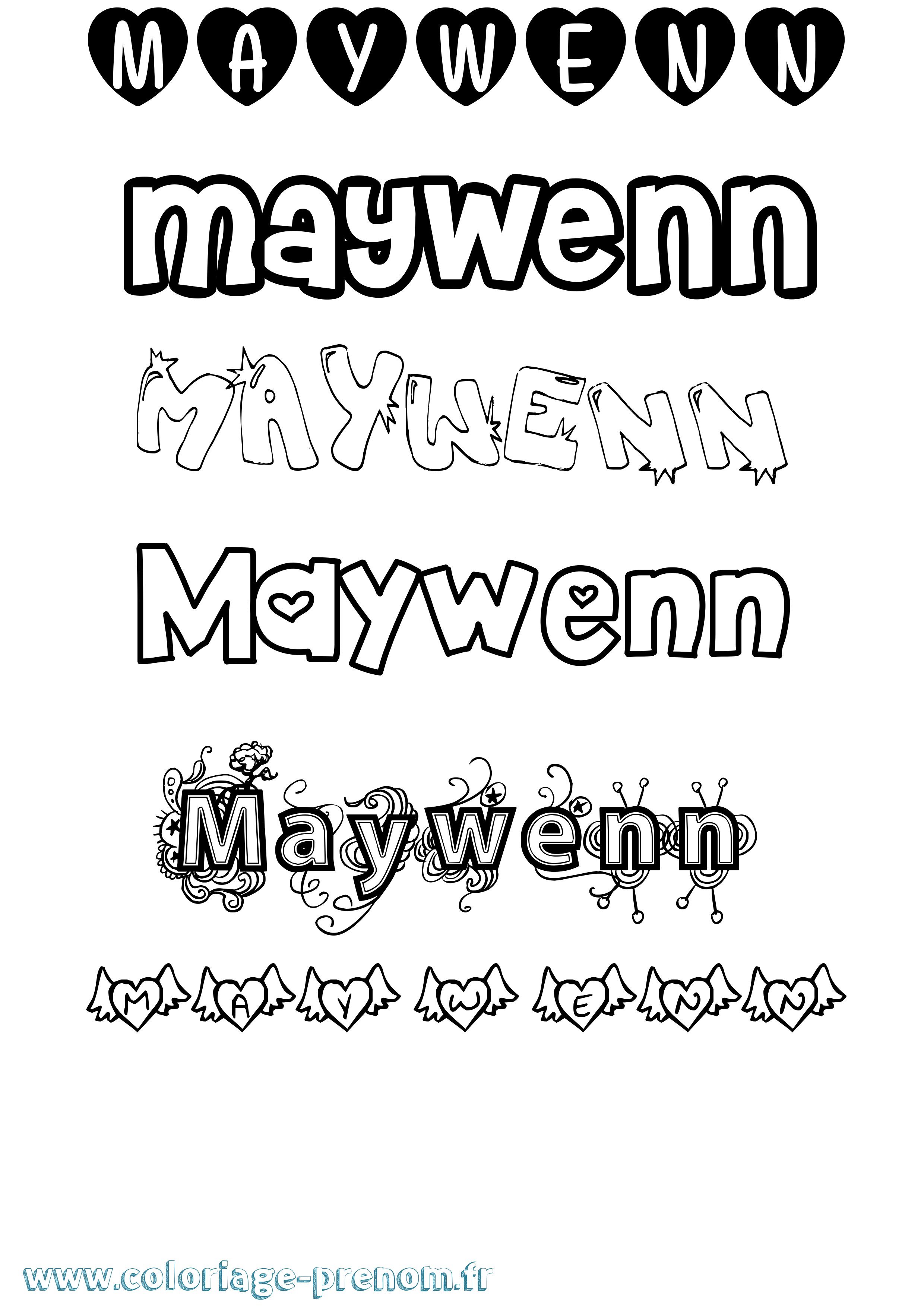 Coloriage prénom Maywenn Girly
