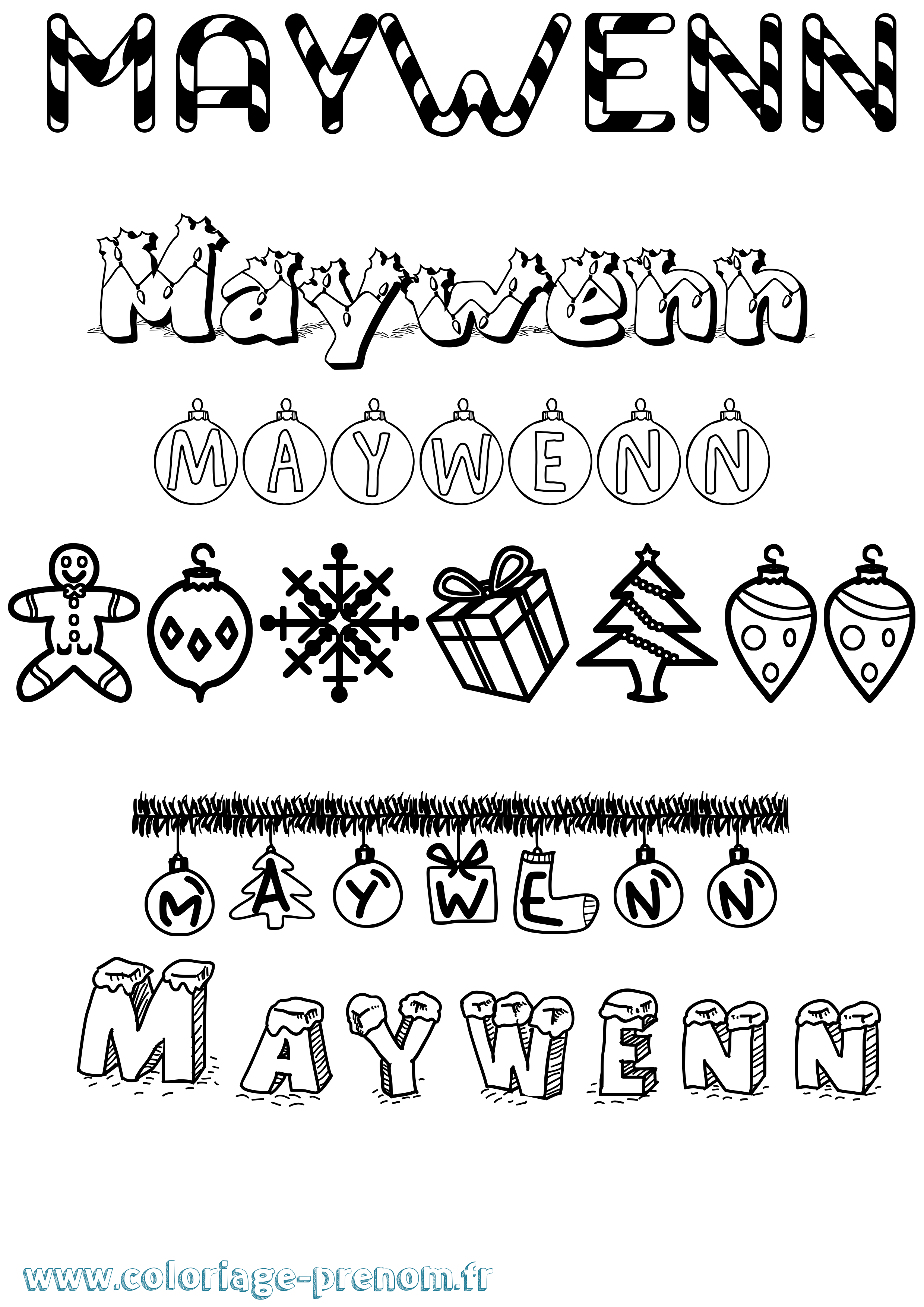 Coloriage Maywenn Noël Coloriage prénom Maywenn Noël