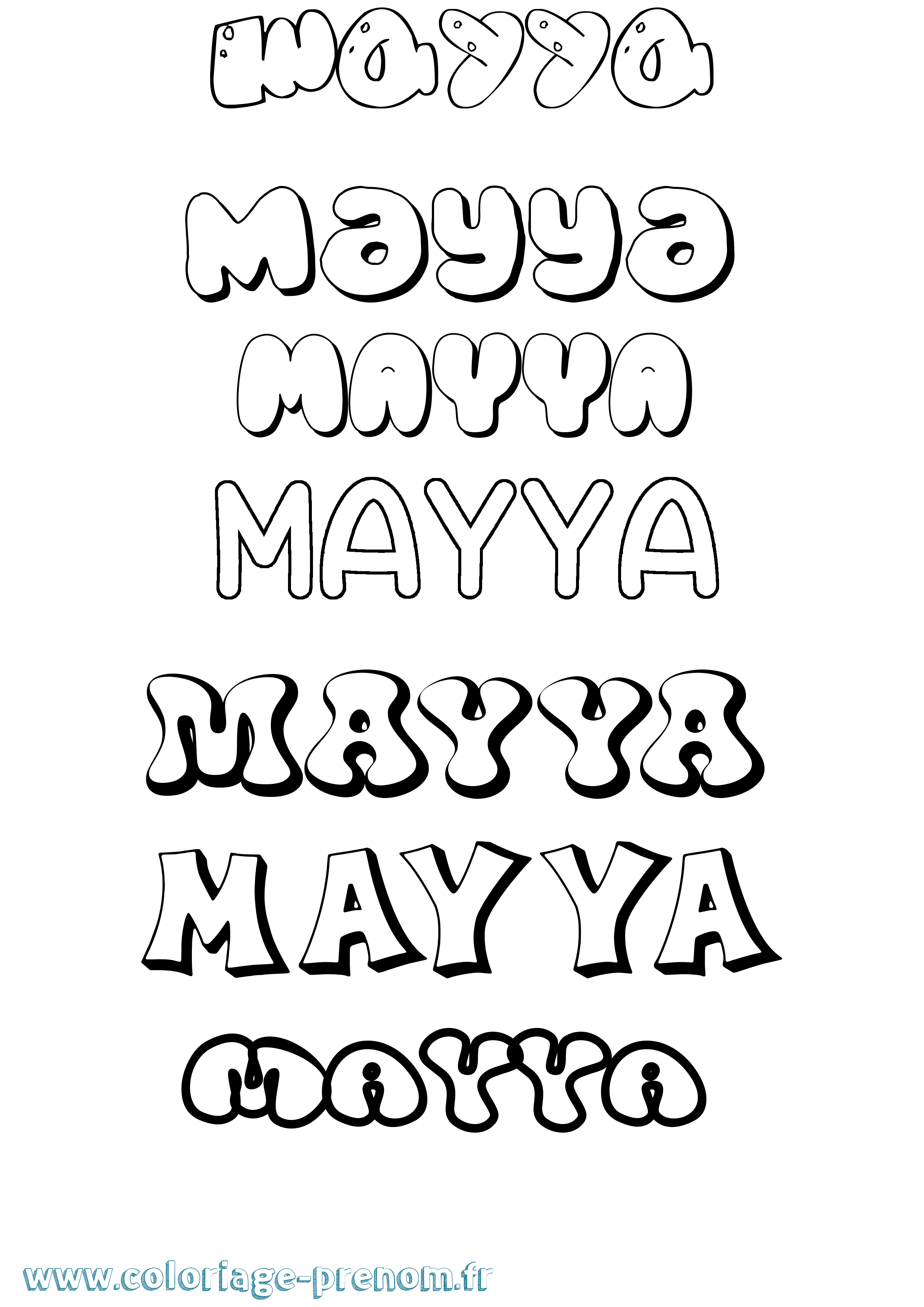 Coloriage prénom Mayya Bubble