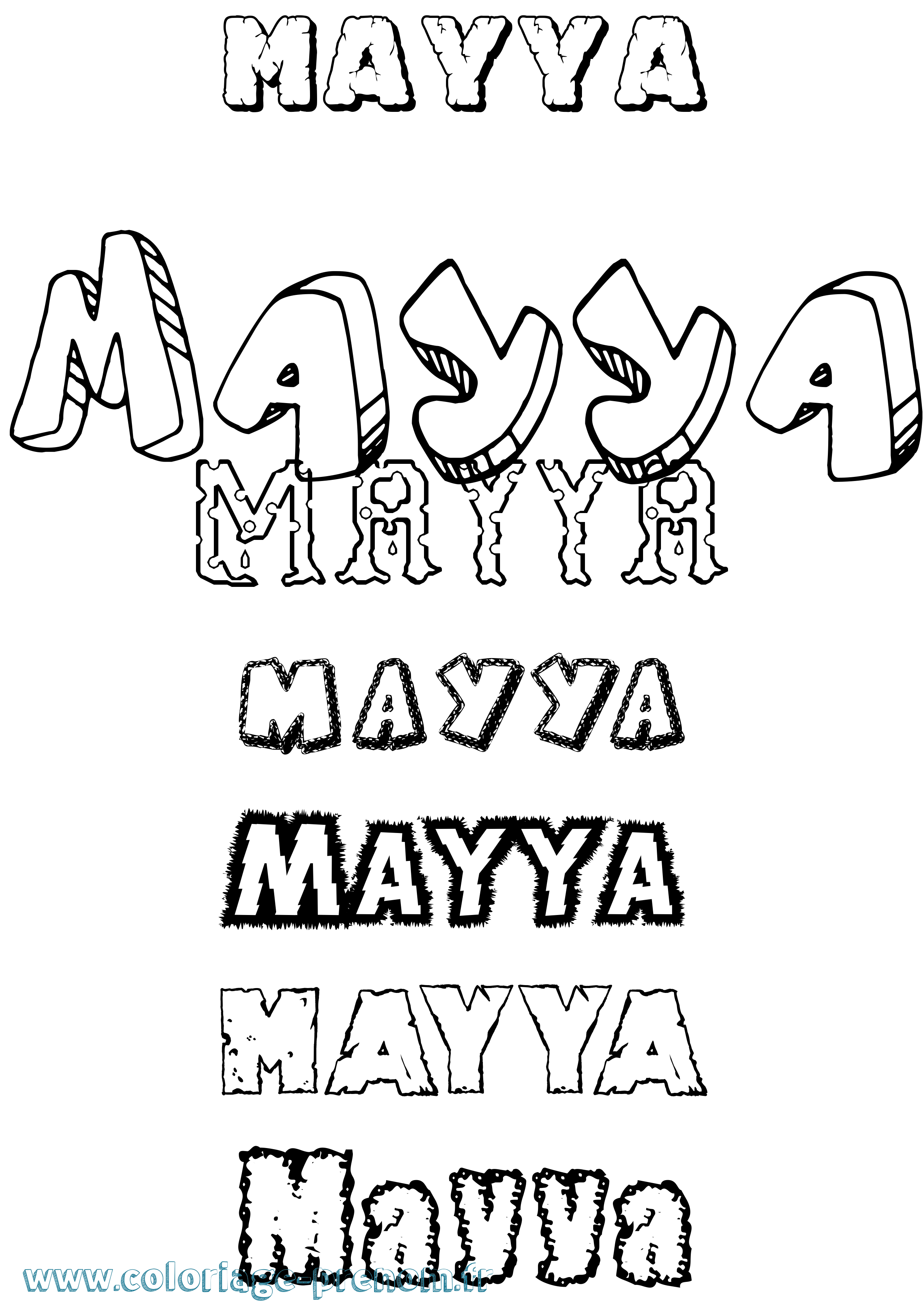 Coloriage prénom Mayya Destructuré