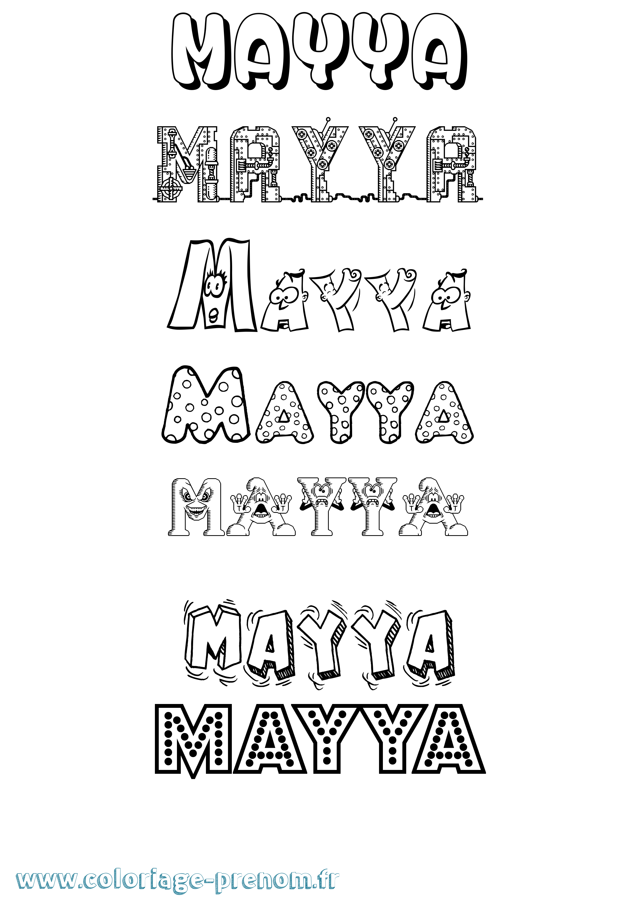 Coloriage prénom Mayya Fun