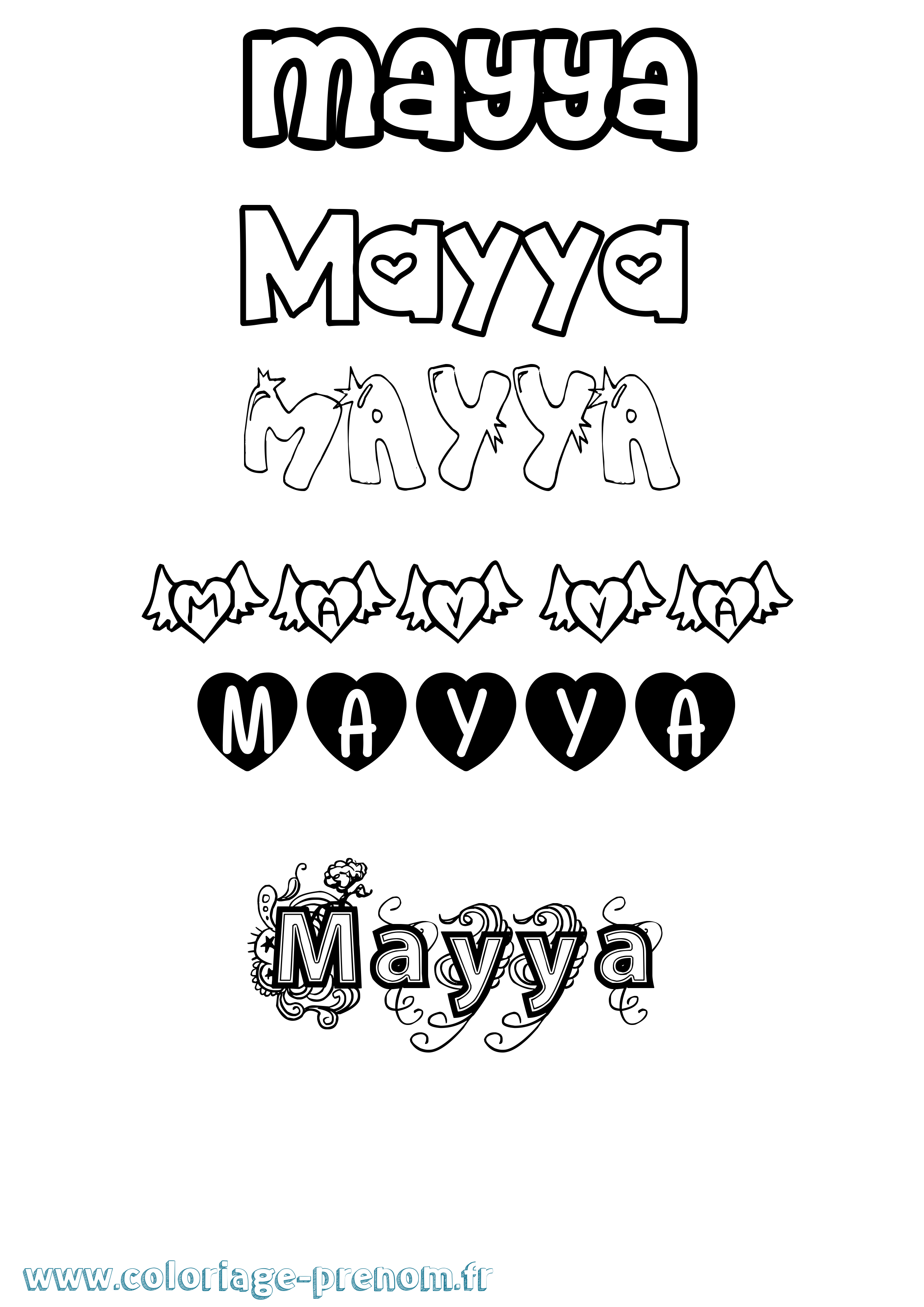 Coloriage prénom Mayya Girly