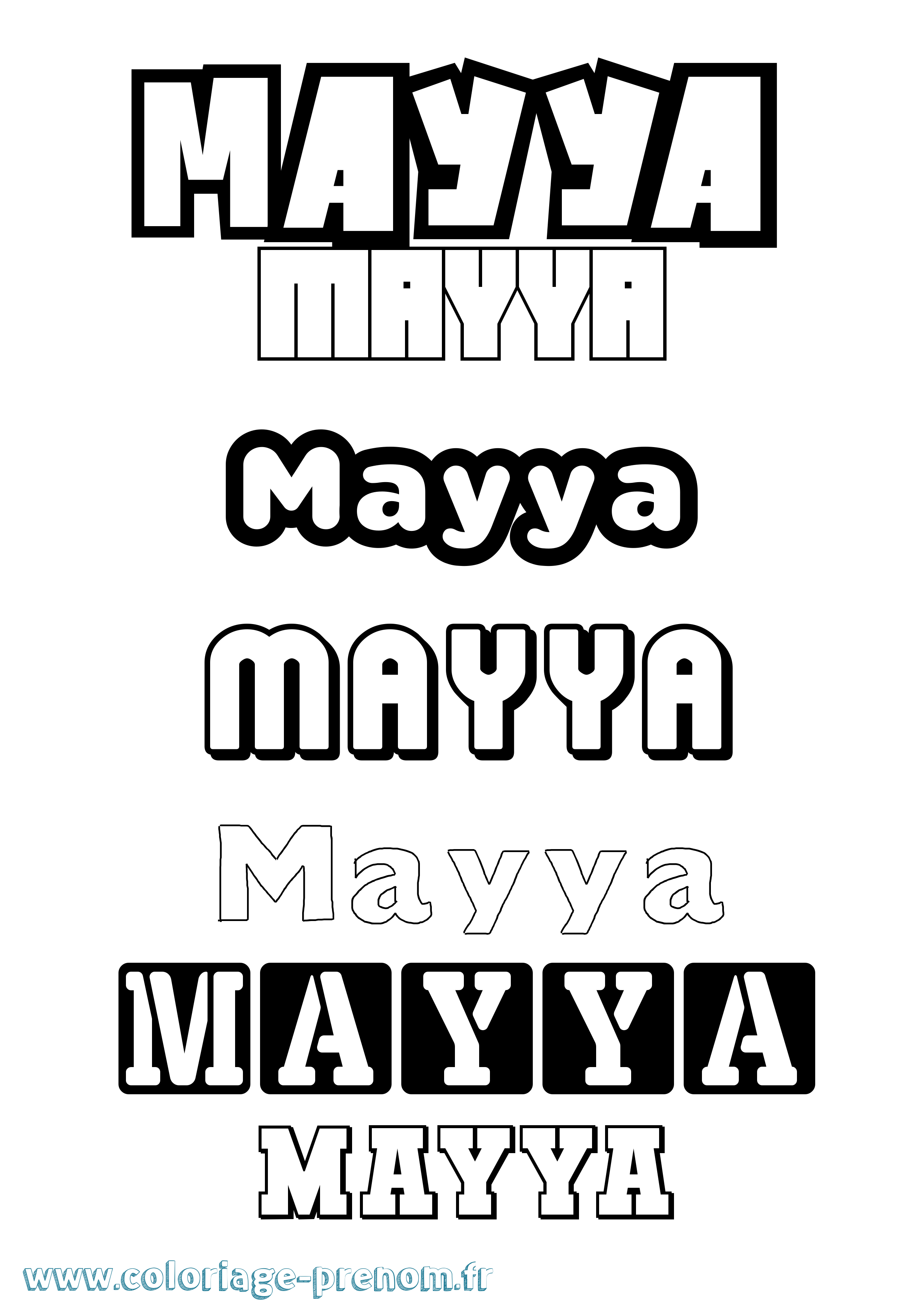 Coloriage prénom Mayya Simple