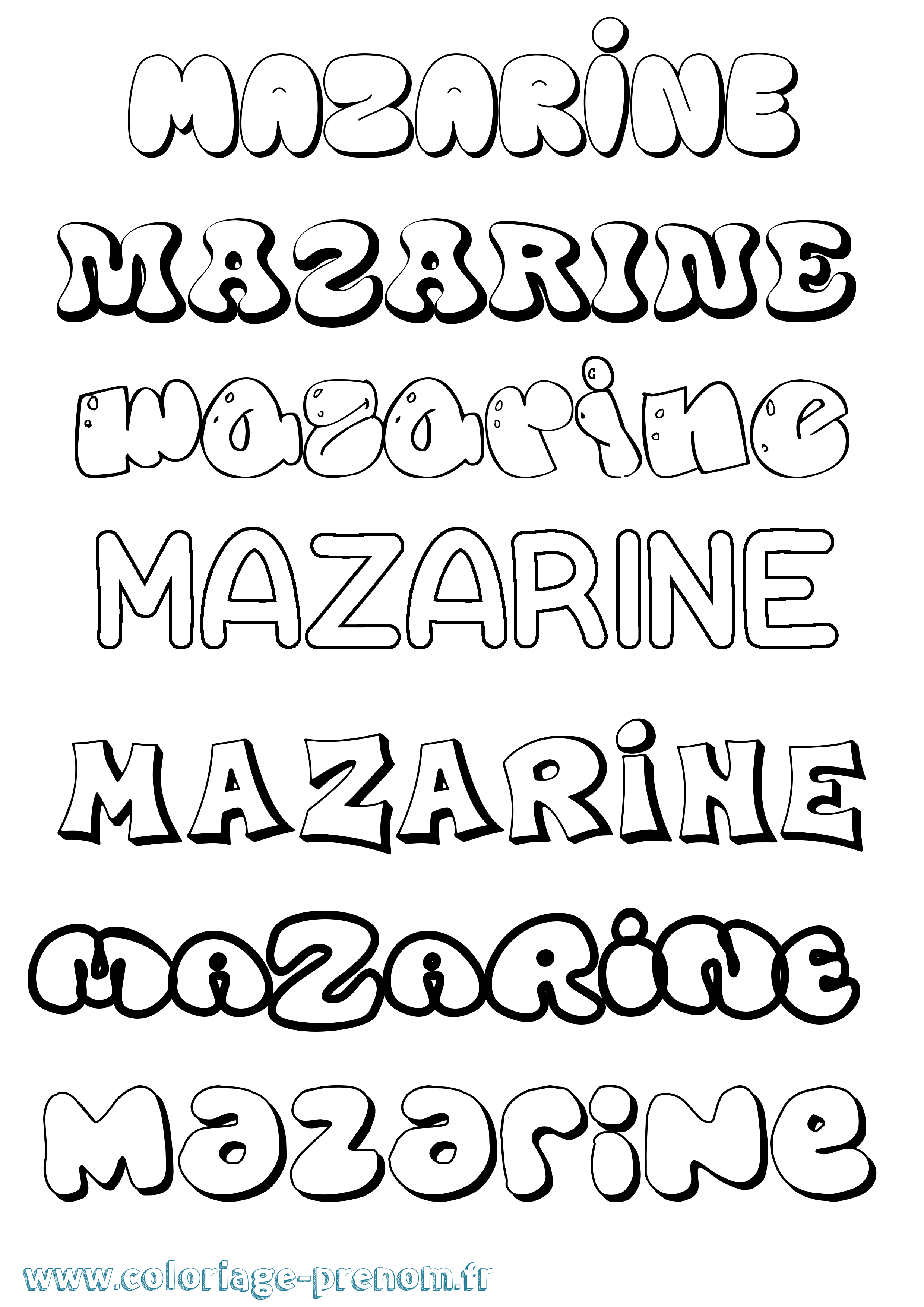 Coloriage prénom Mazarine Bubble