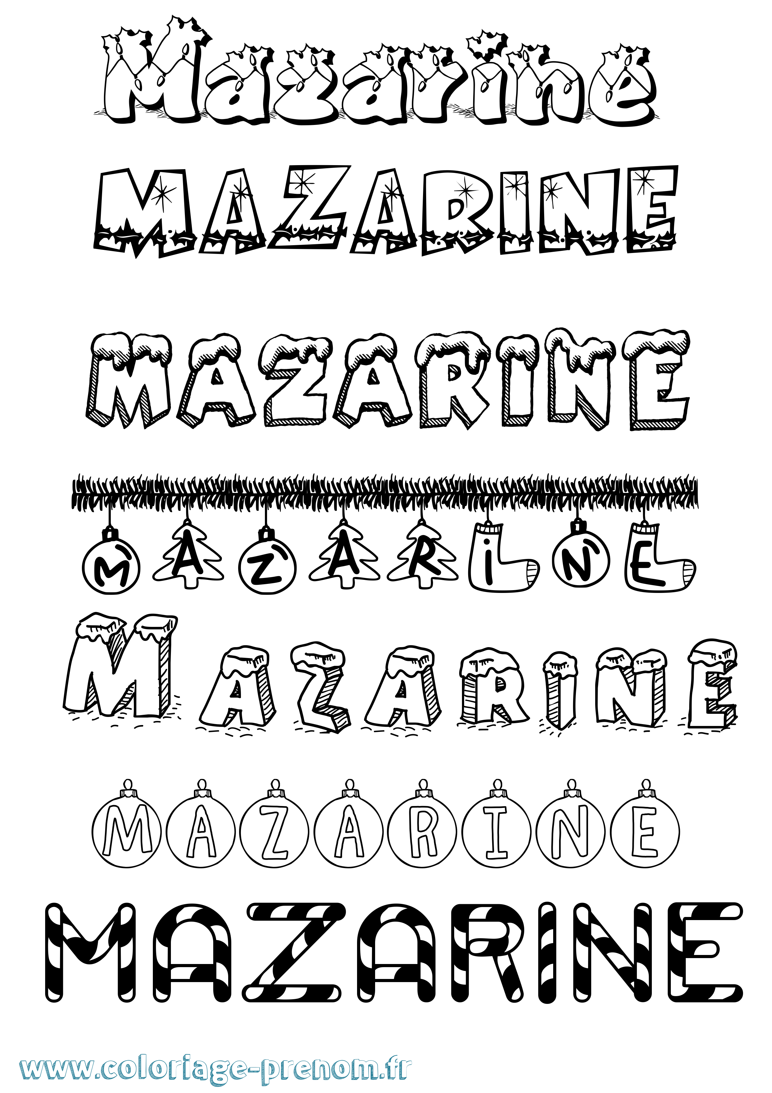 Coloriage prénom Mazarine Noël