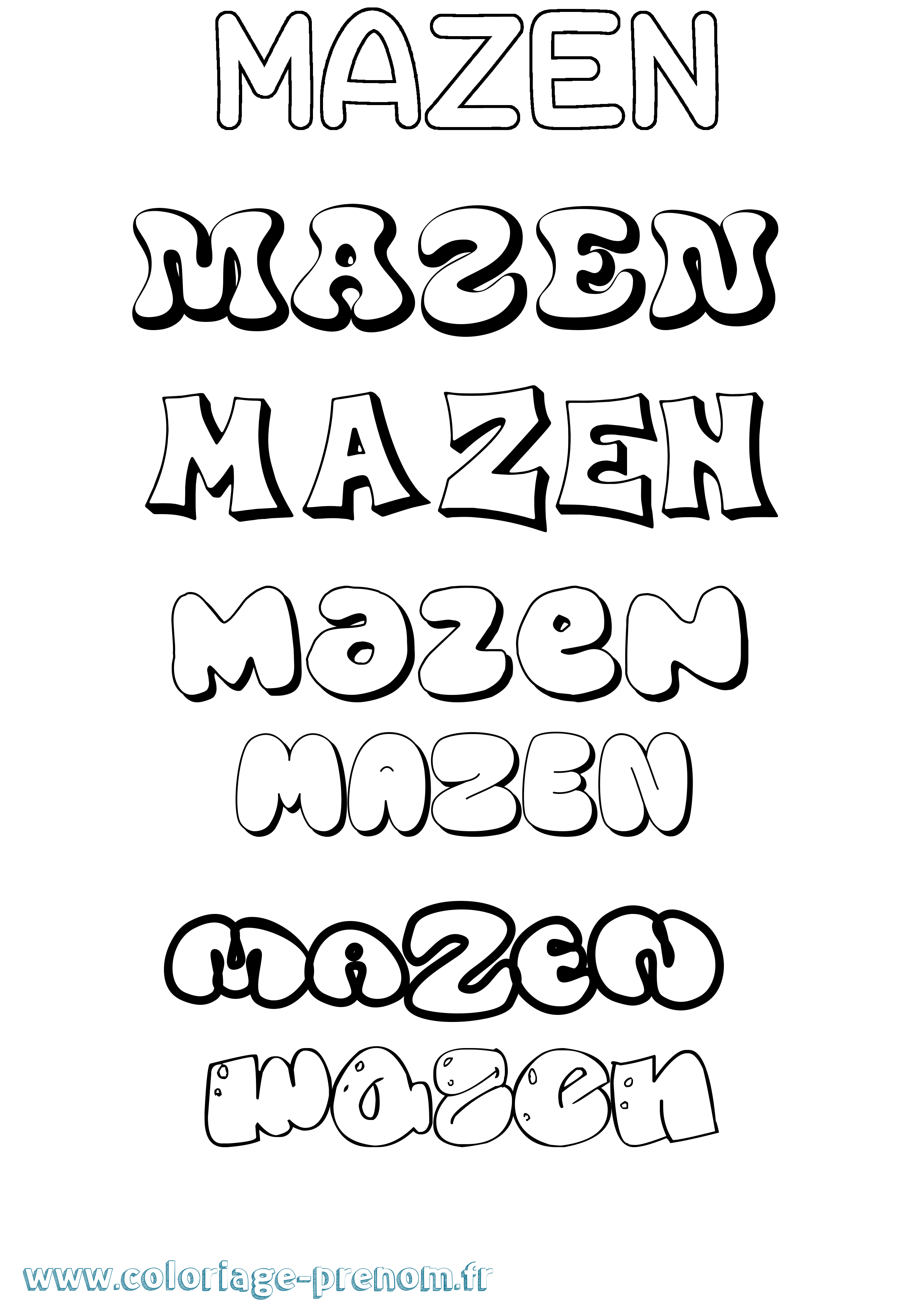 Coloriage prénom Mazen Bubble