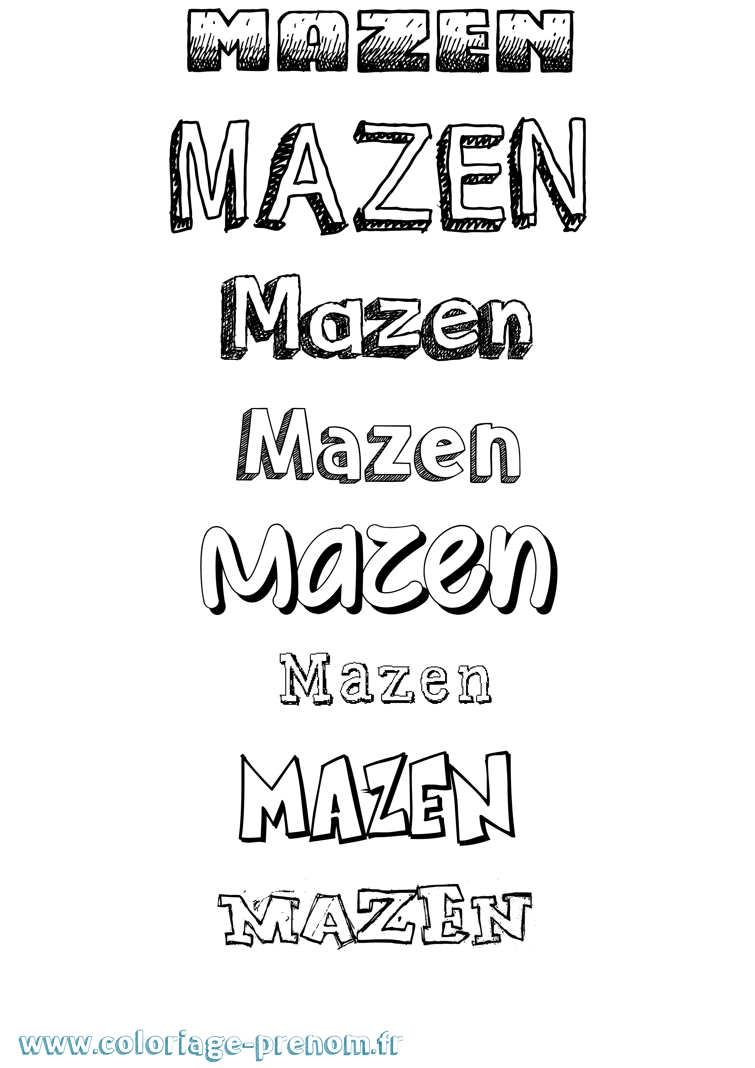 Coloriage prénom Mazen Dessiné