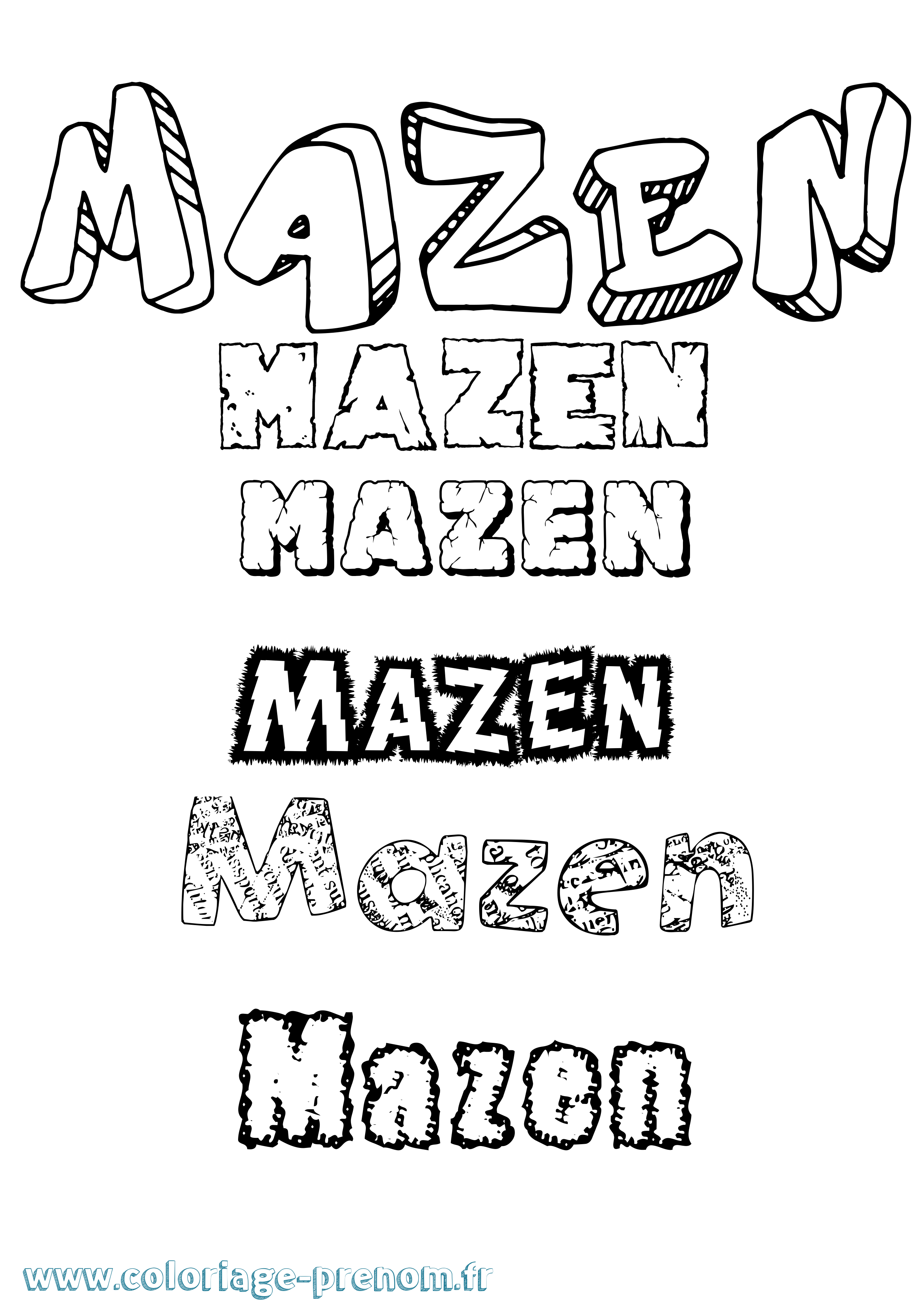 Coloriage prénom Mazen Destructuré