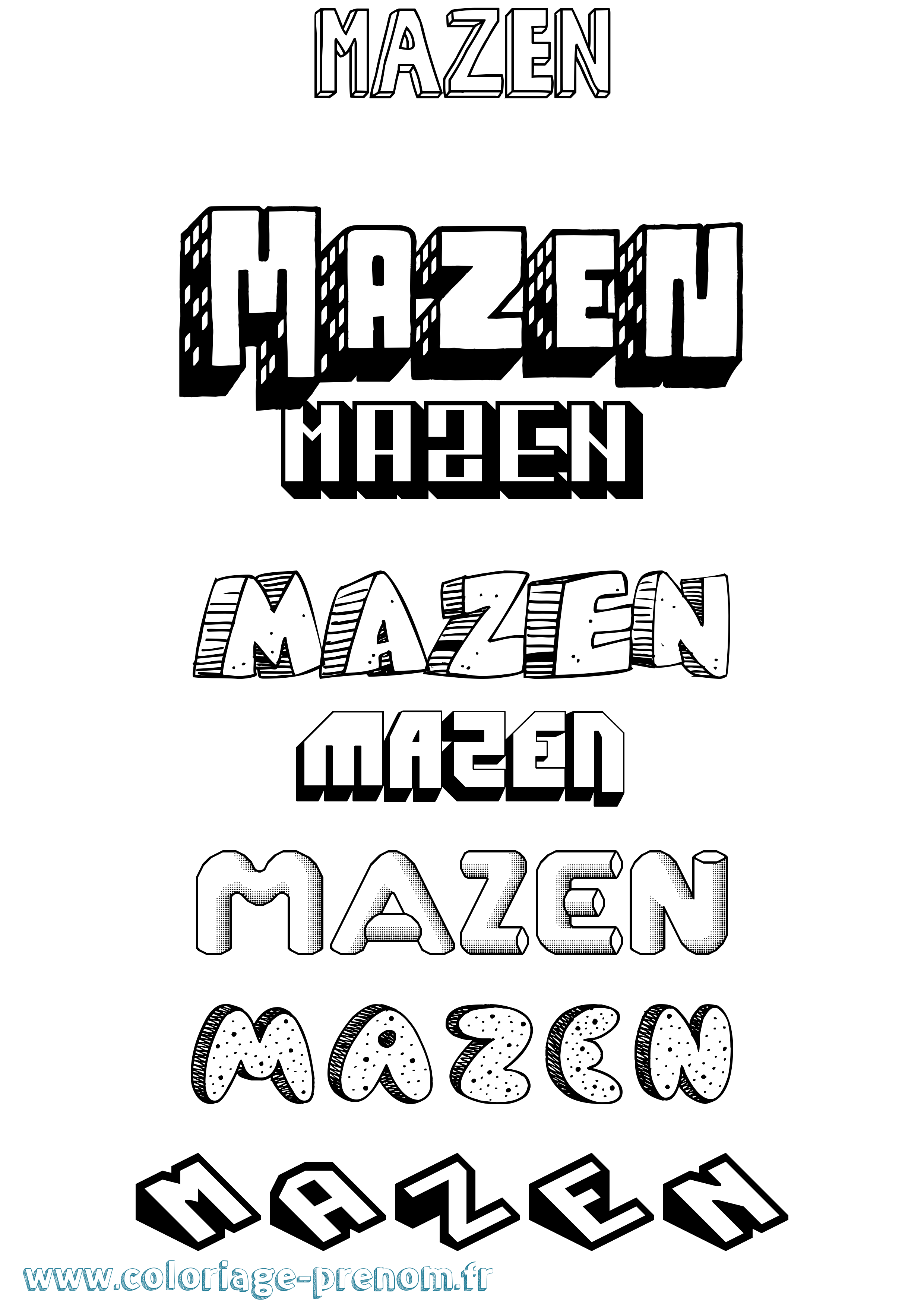 Coloriage prénom Mazen Effet 3D