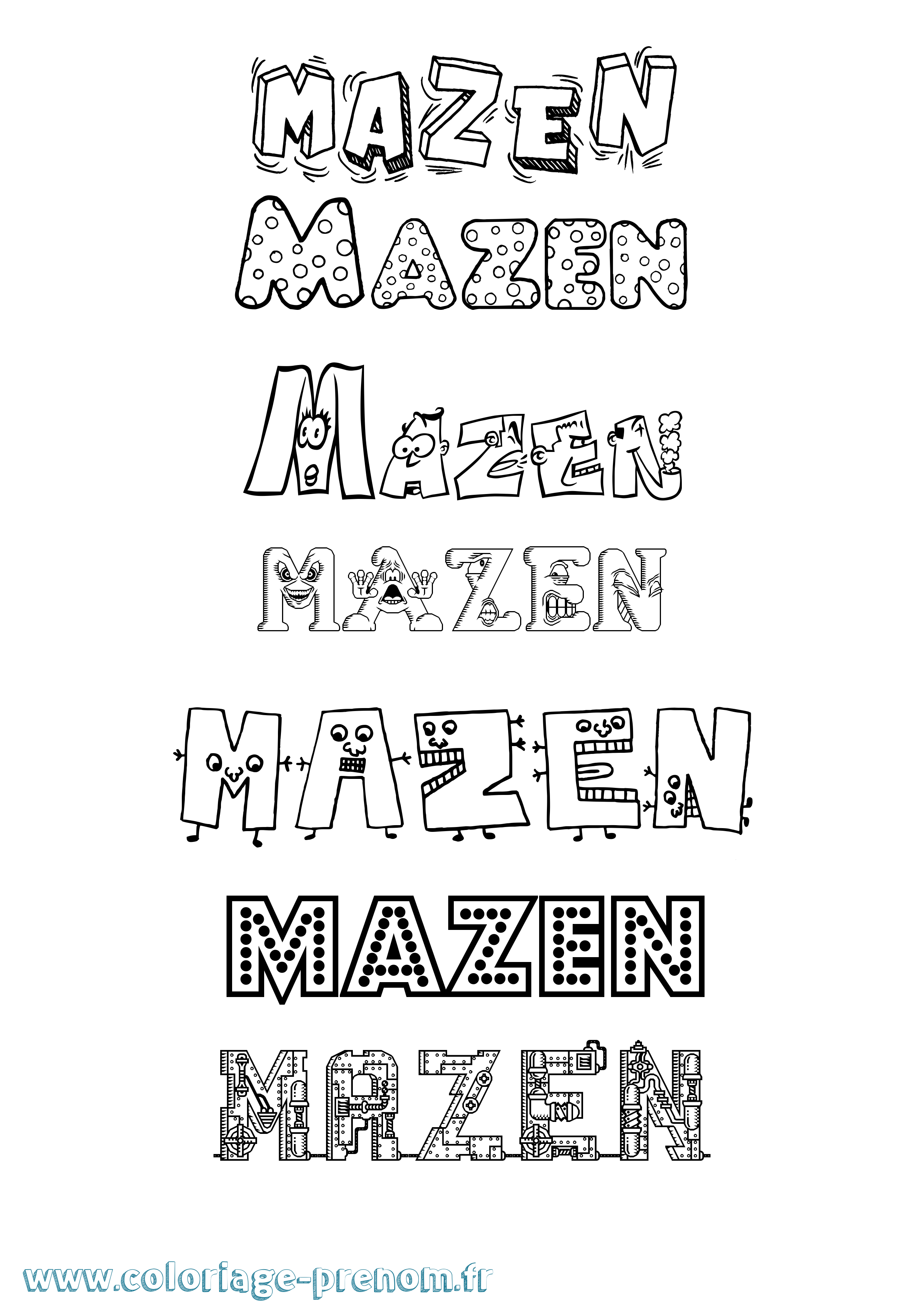 Coloriage prénom Mazen Fun