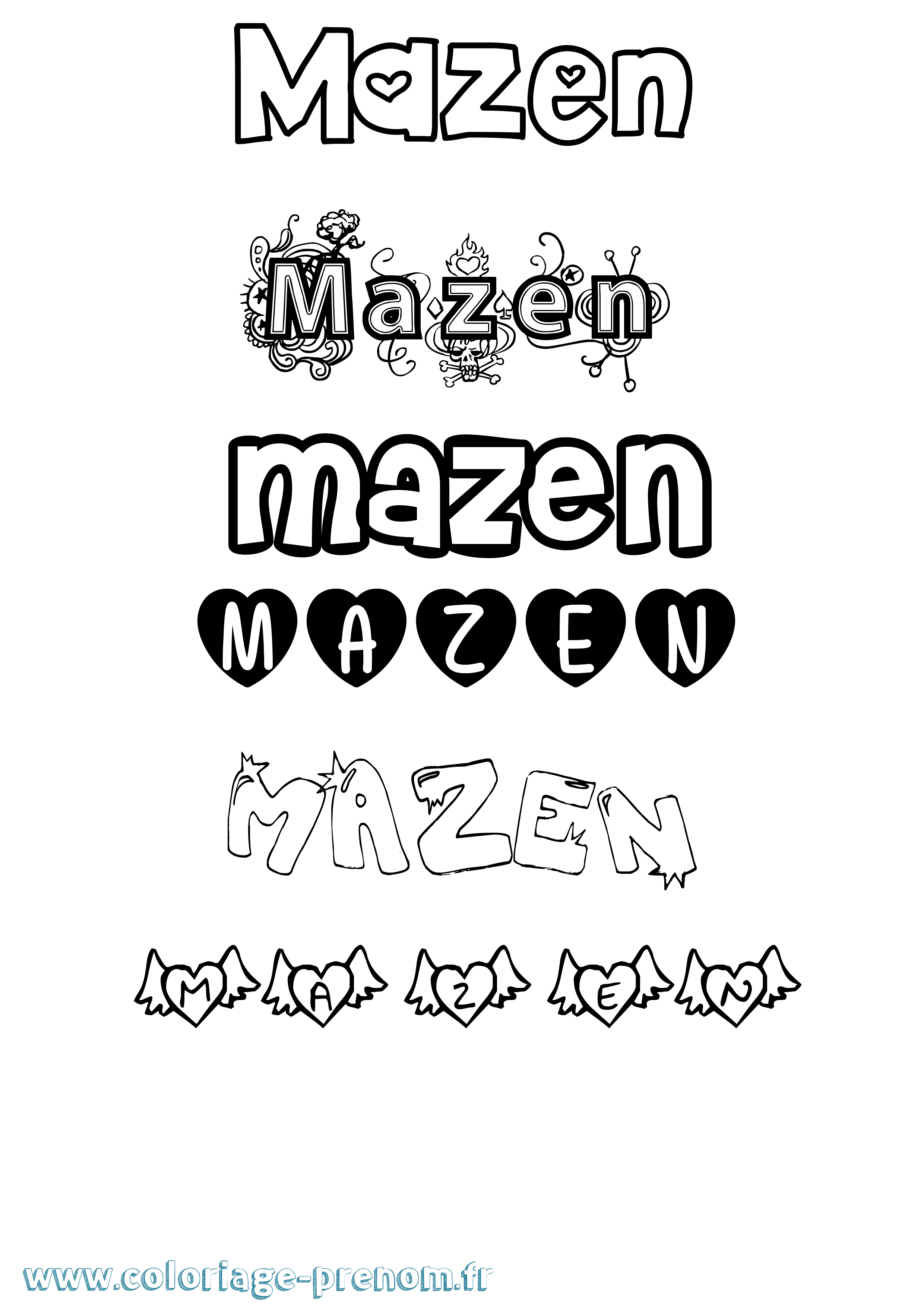 Coloriage prénom Mazen Girly