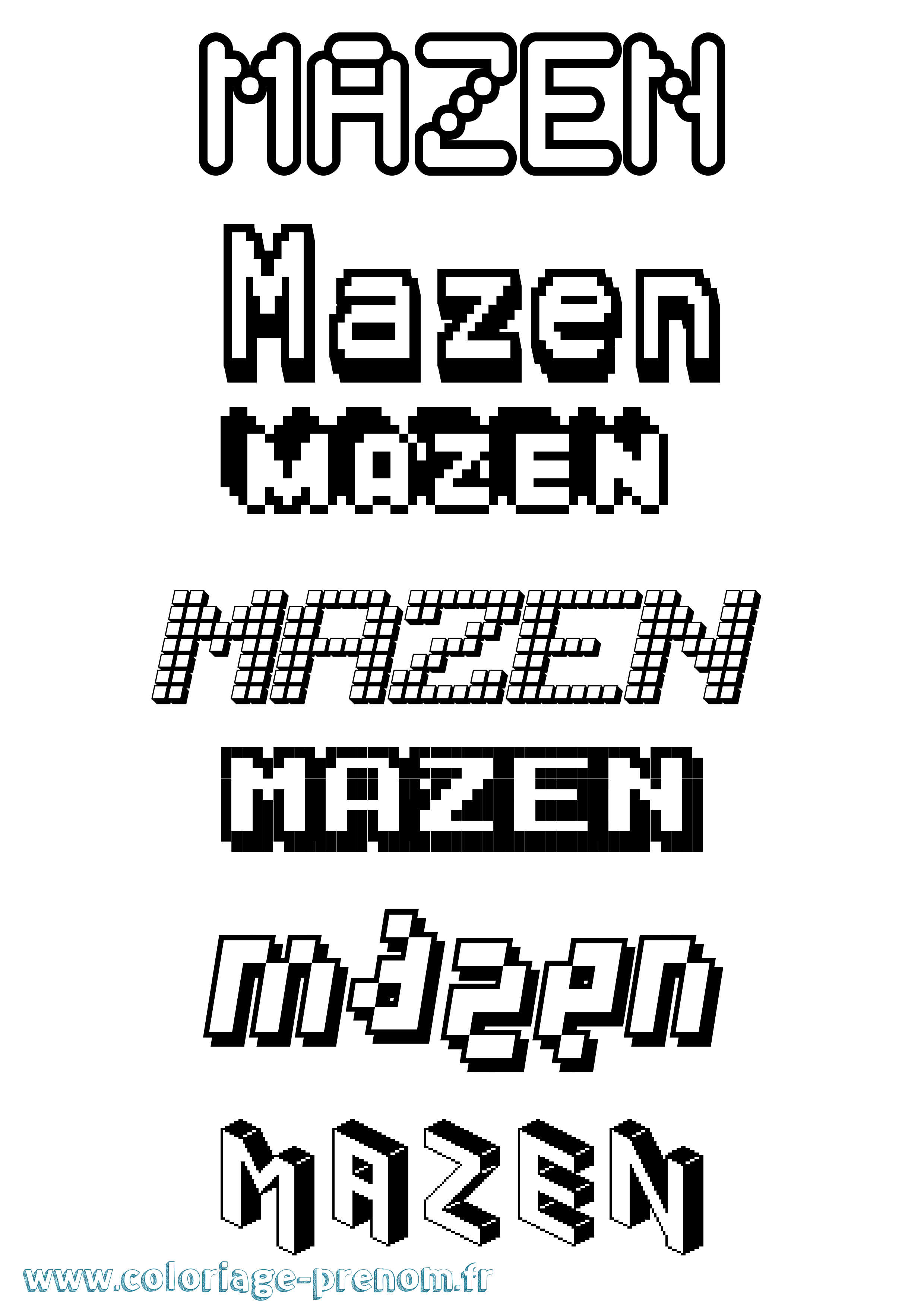 Coloriage prénom Mazen Pixel