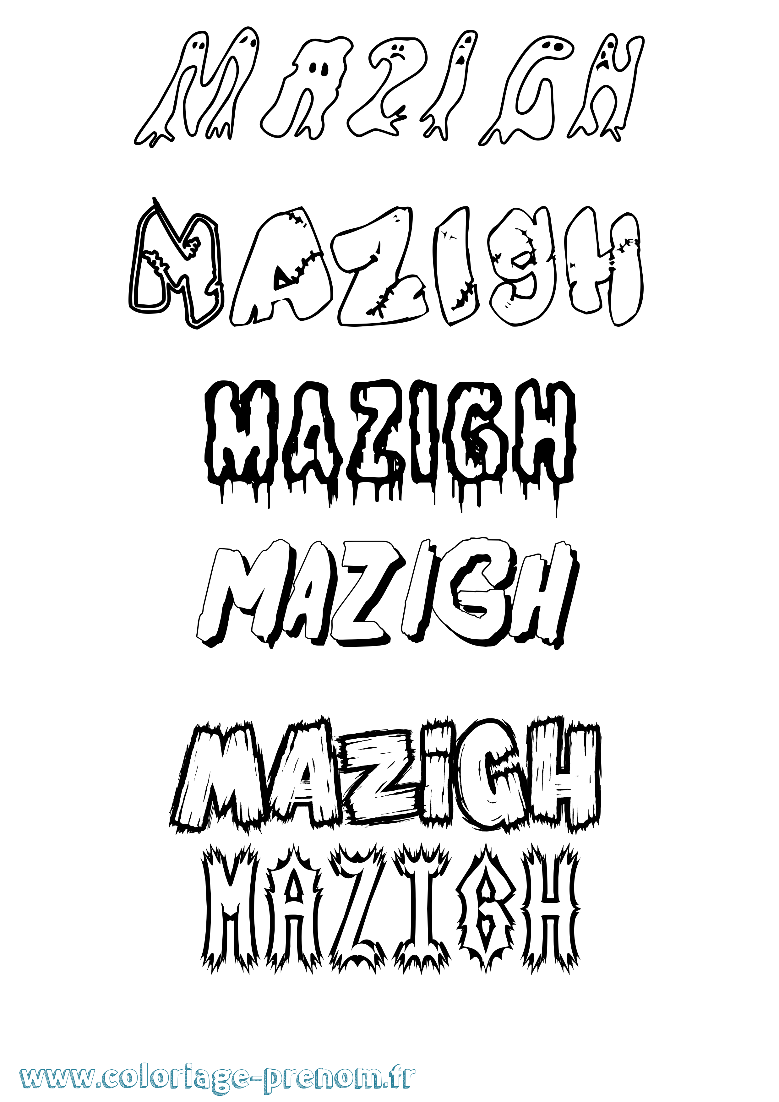 Coloriage prénom Mazigh Frisson