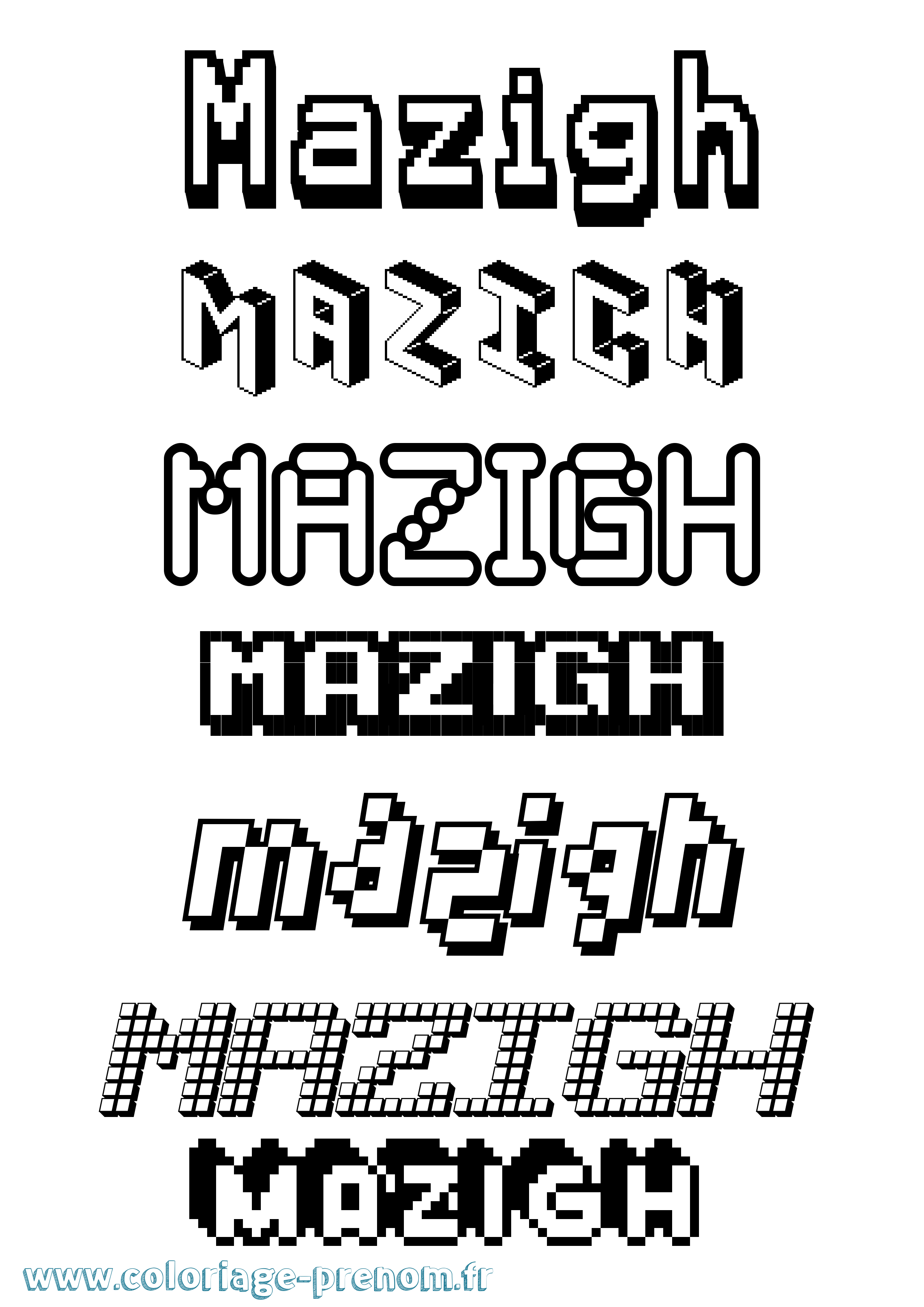 Coloriage prénom Mazigh Pixel