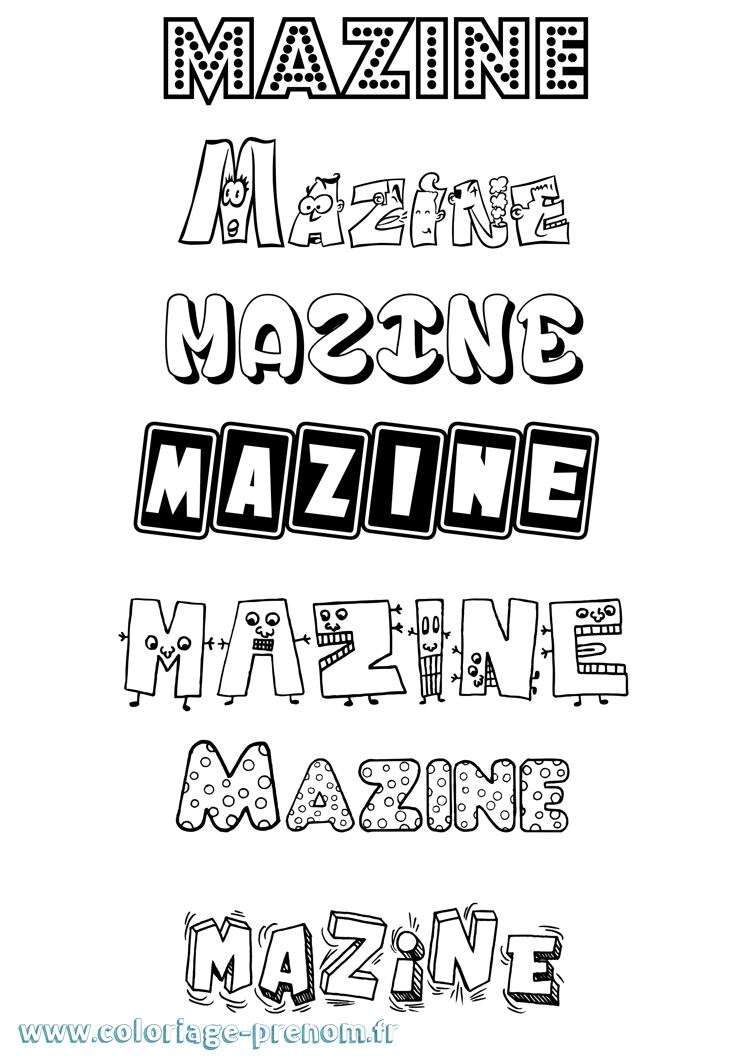 Coloriage prénom Mazine Fun