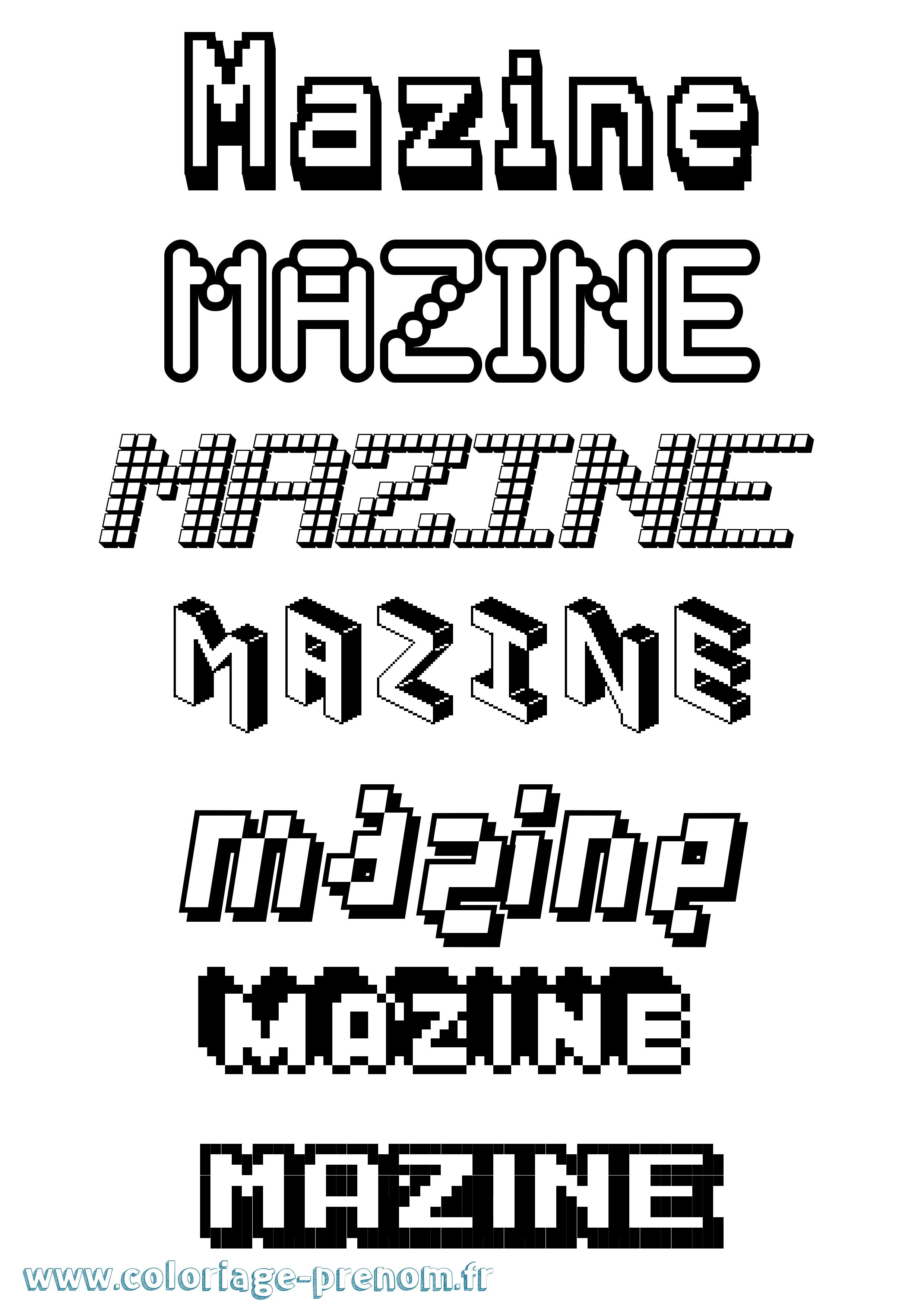 Coloriage prénom Mazine Pixel