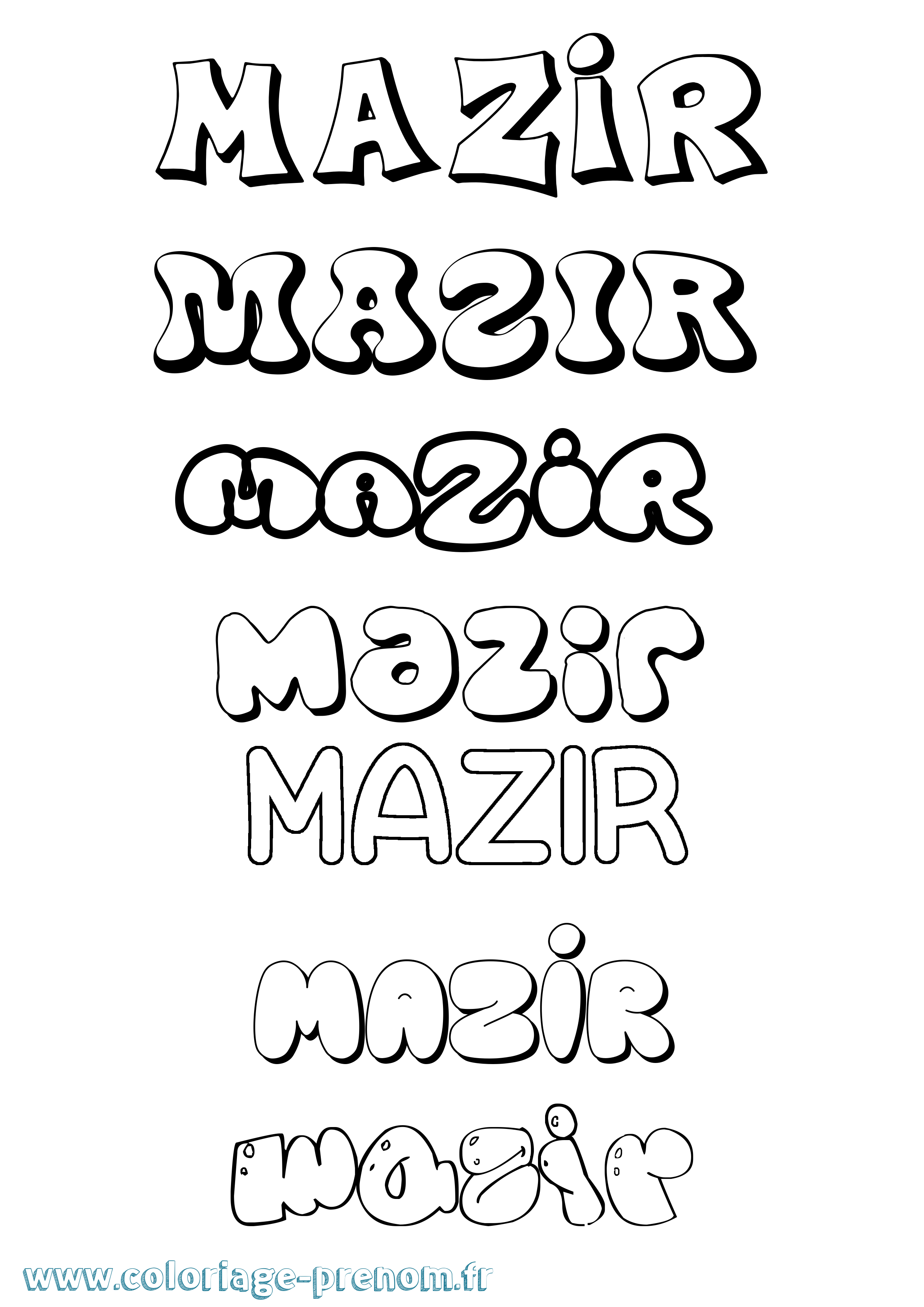 Coloriage prénom Mazir Bubble