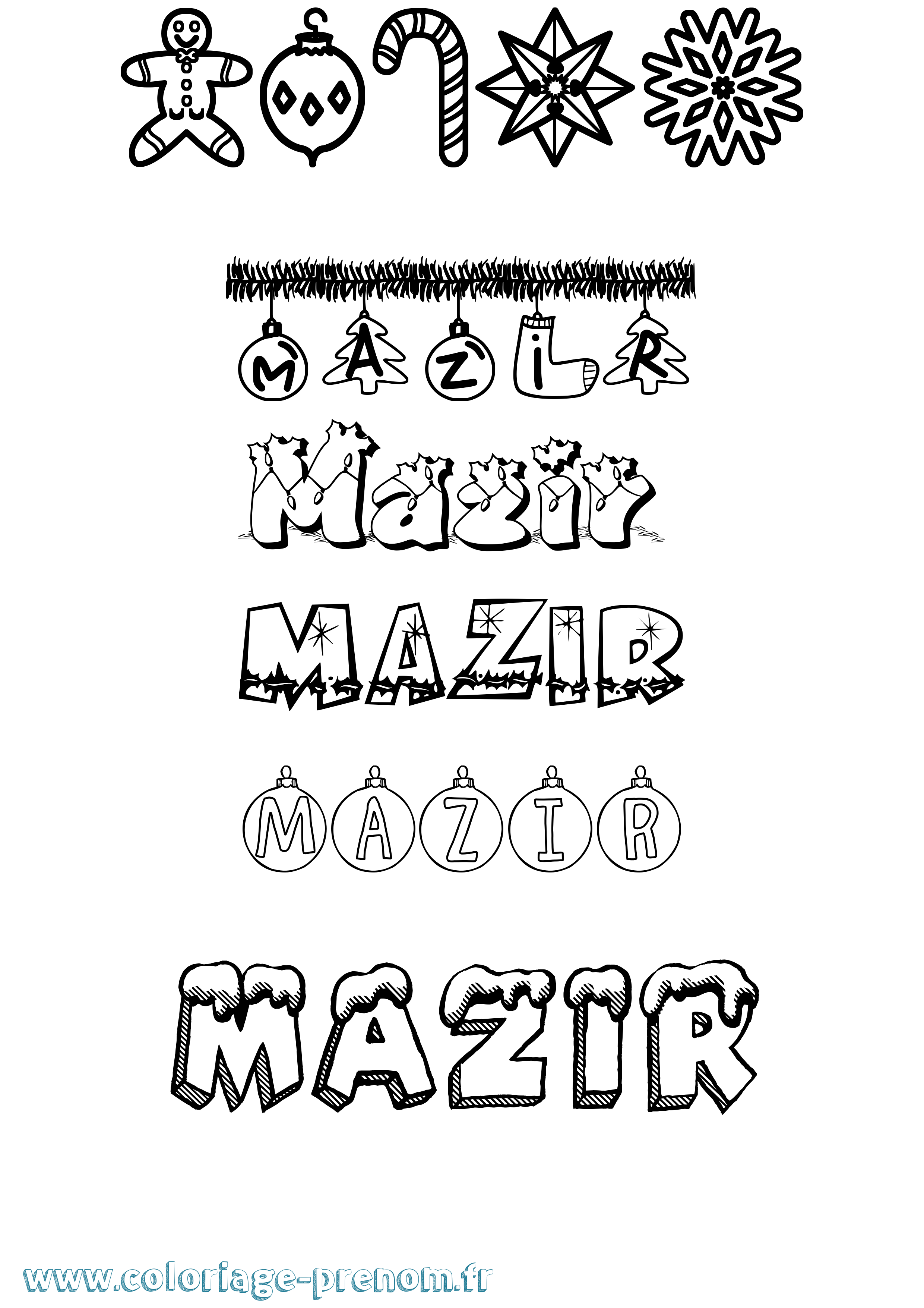 Coloriage prénom Mazir Noël