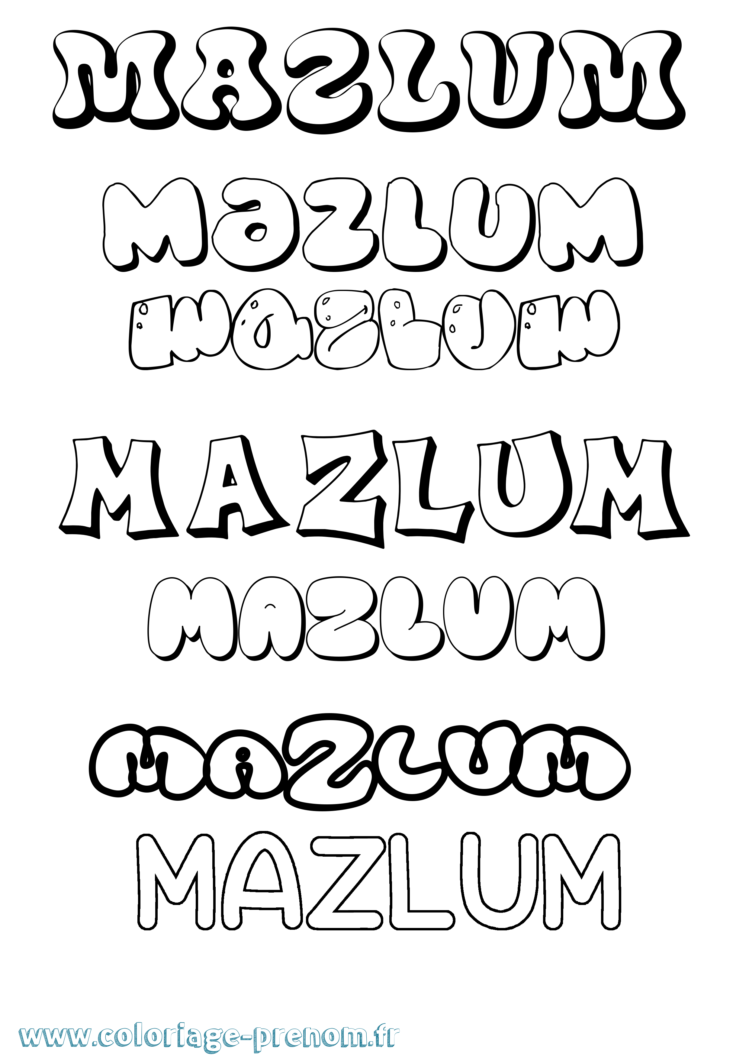 Coloriage prénom Mazlum Bubble