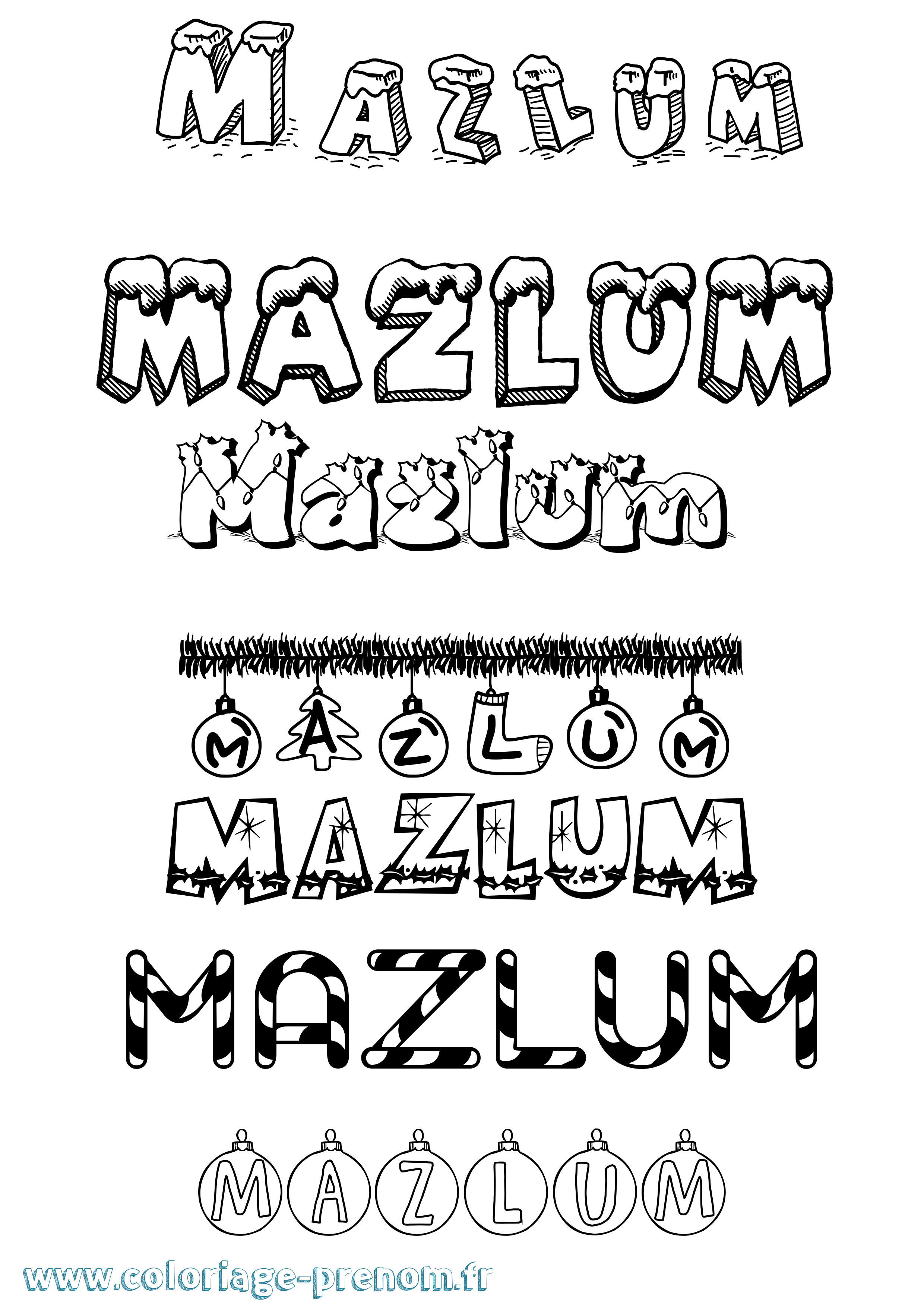 Coloriage prénom Mazlum Noël