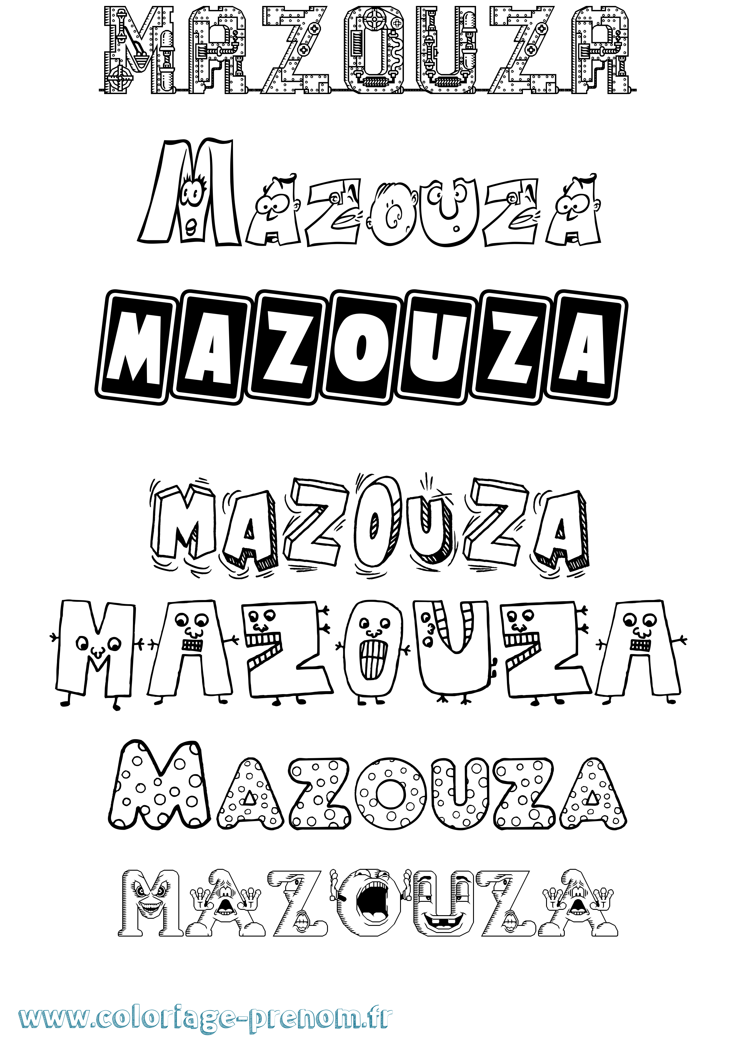 Coloriage prénom Mazouza Fun