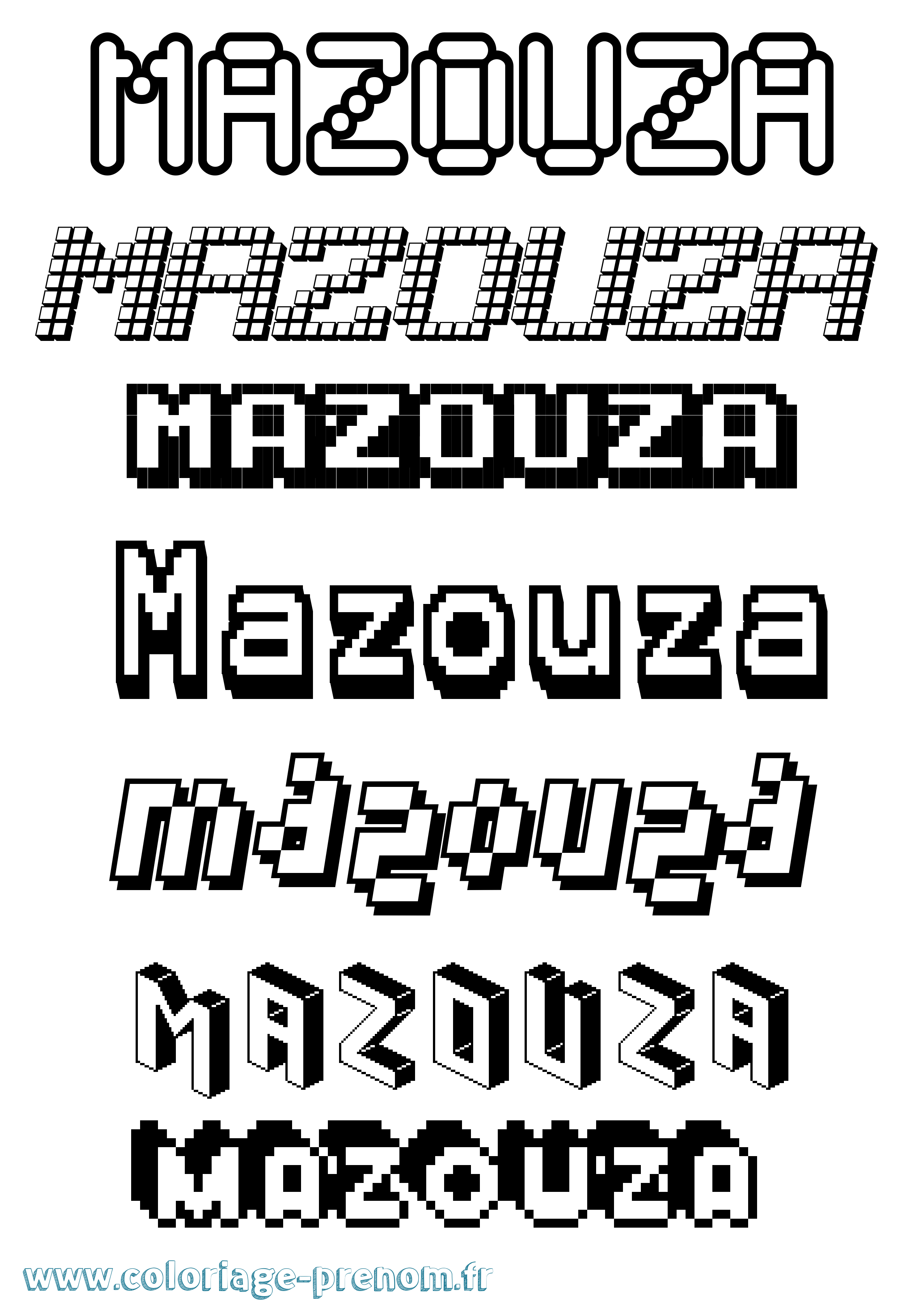 Coloriage prénom Mazouza Pixel