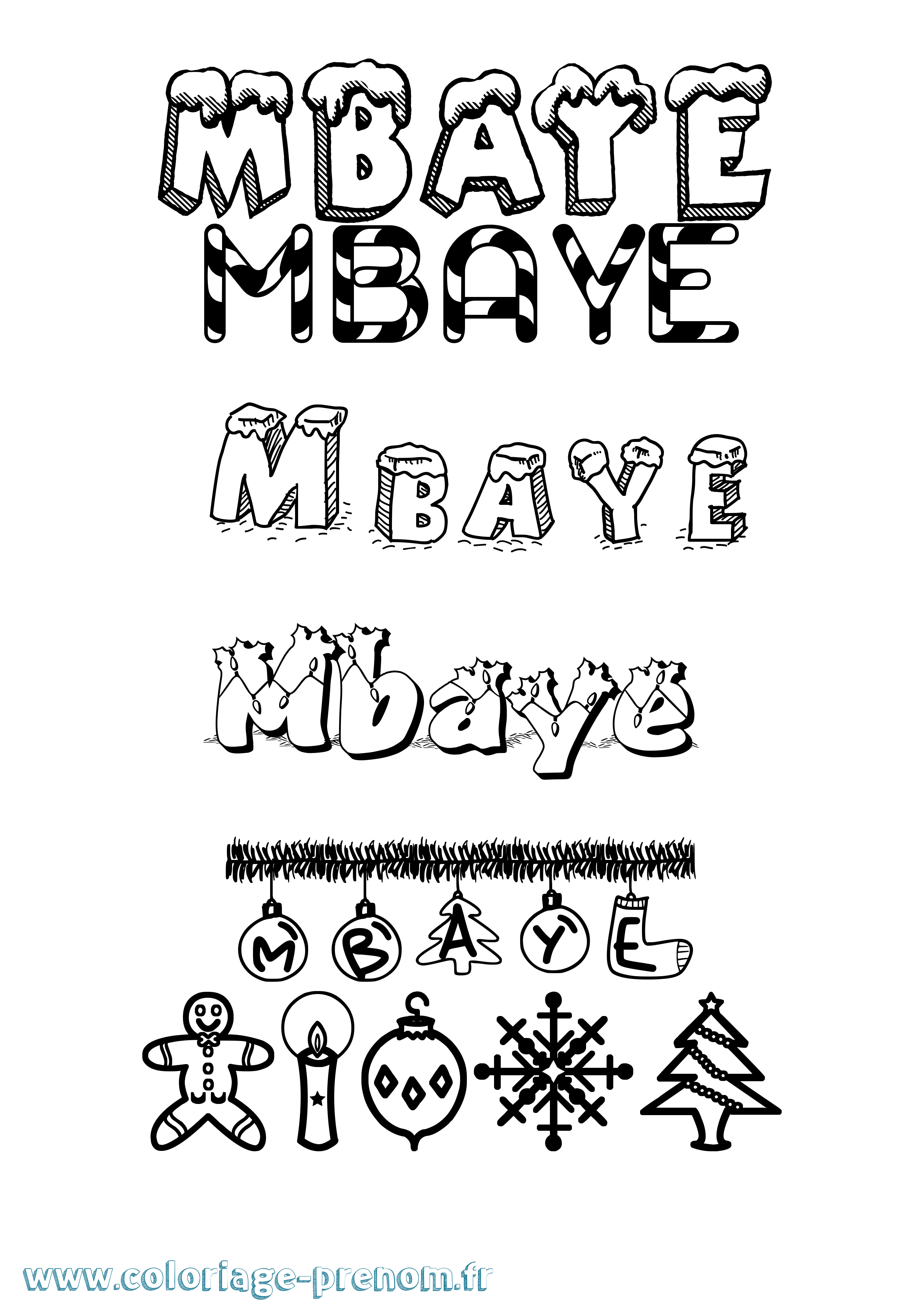 Coloriage prénom Mbaye Noël