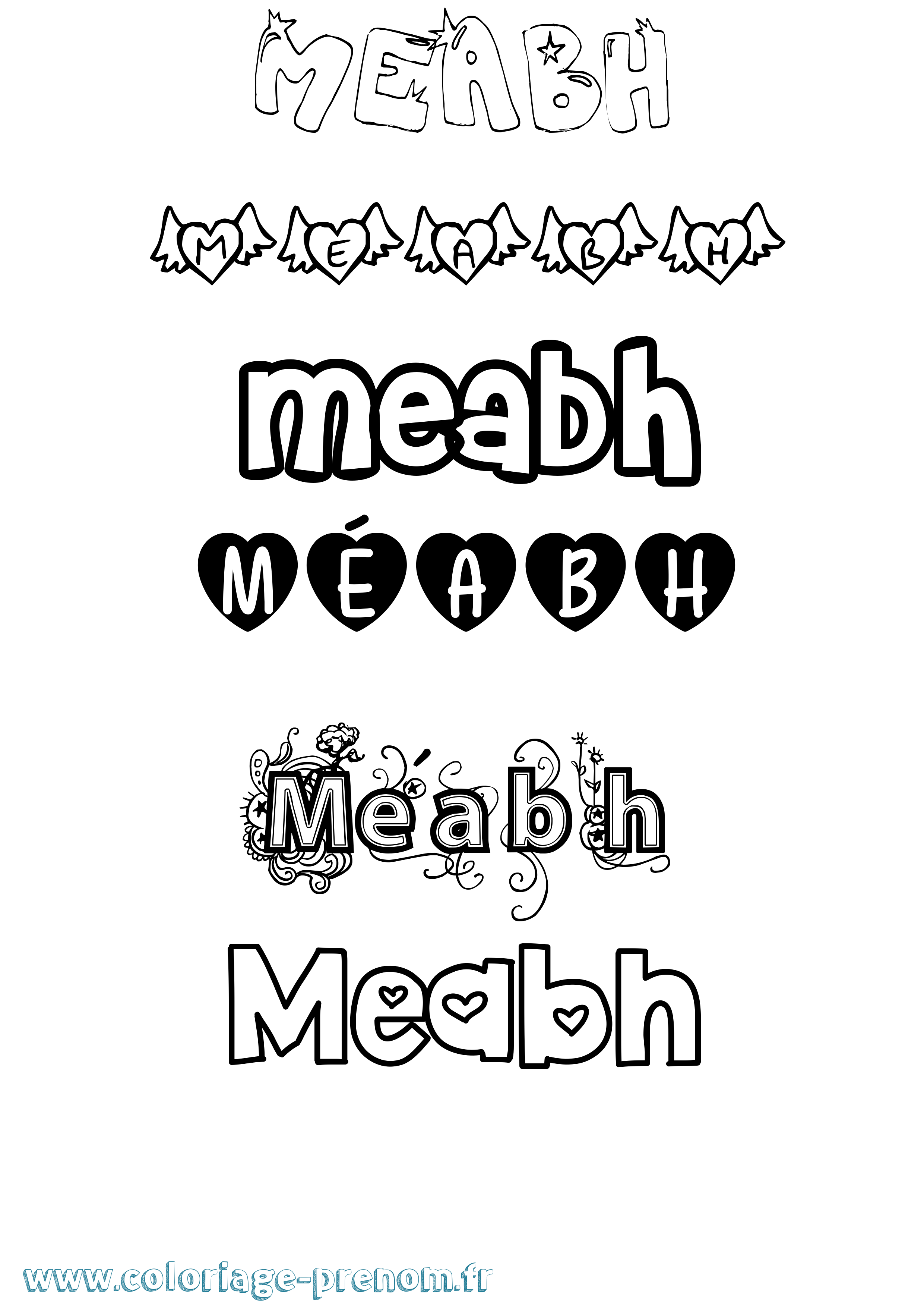Coloriage prénom Méabh Girly