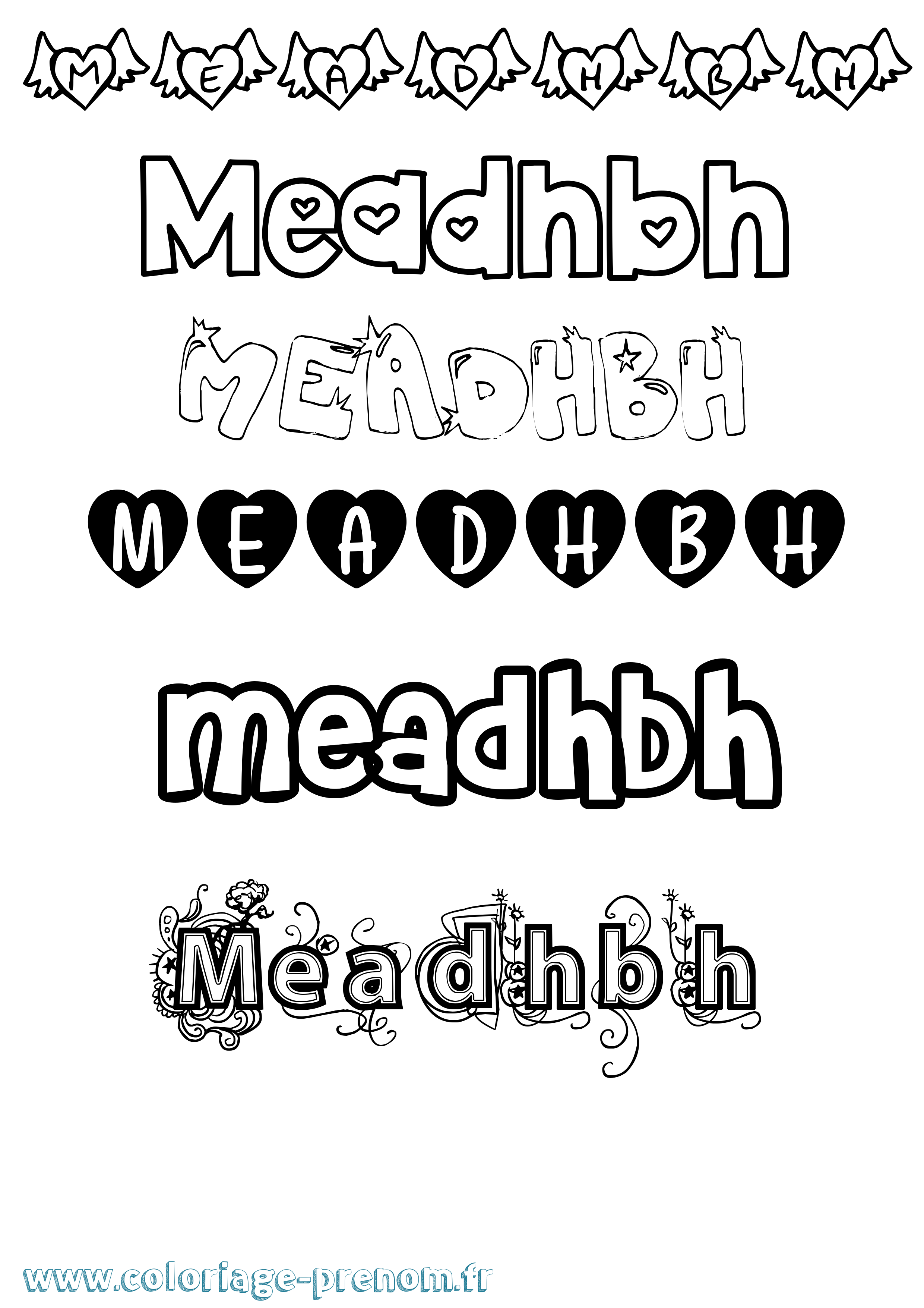 Coloriage prénom Meadhbh Girly