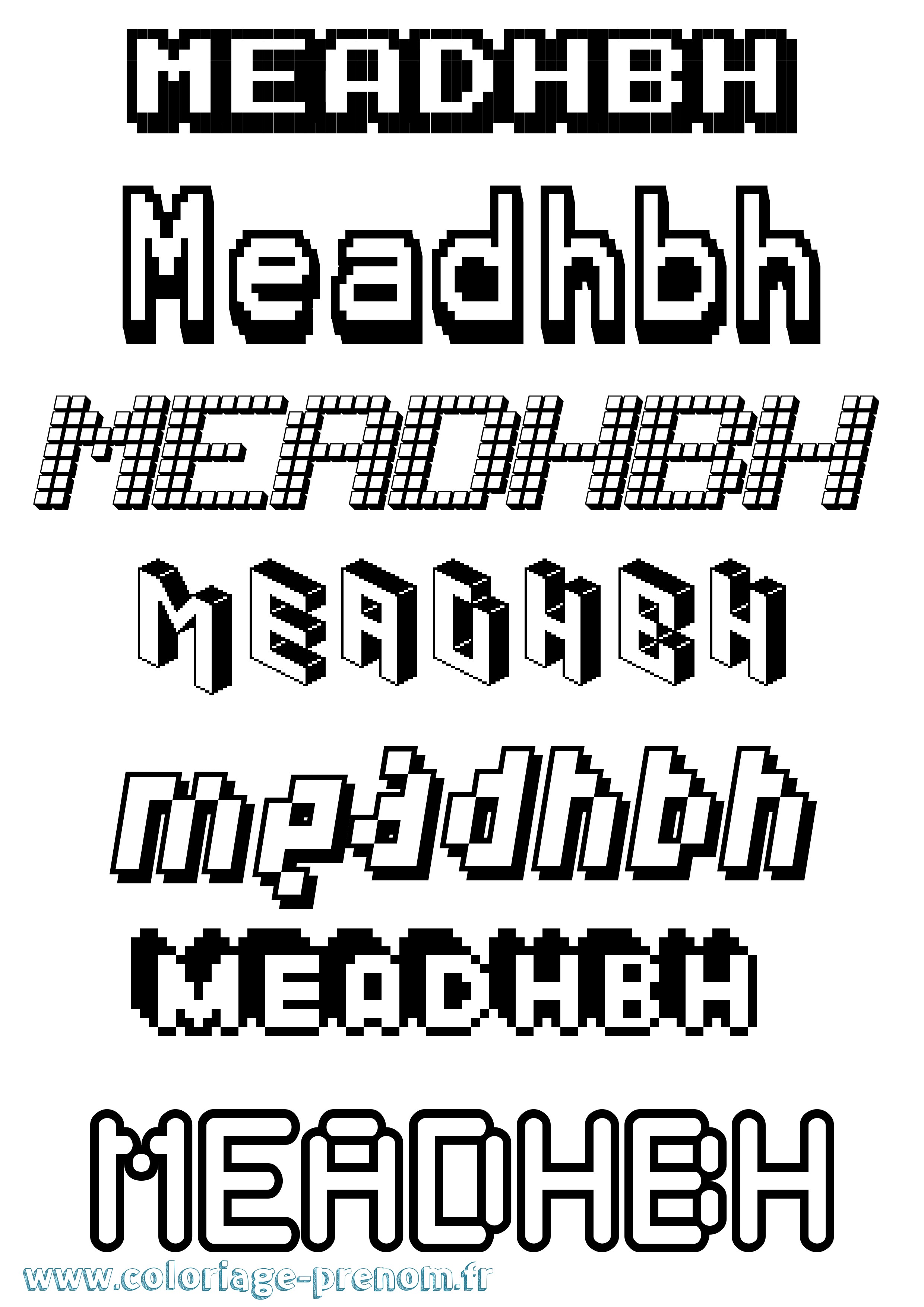 Coloriage prénom Meadhbh Pixel
