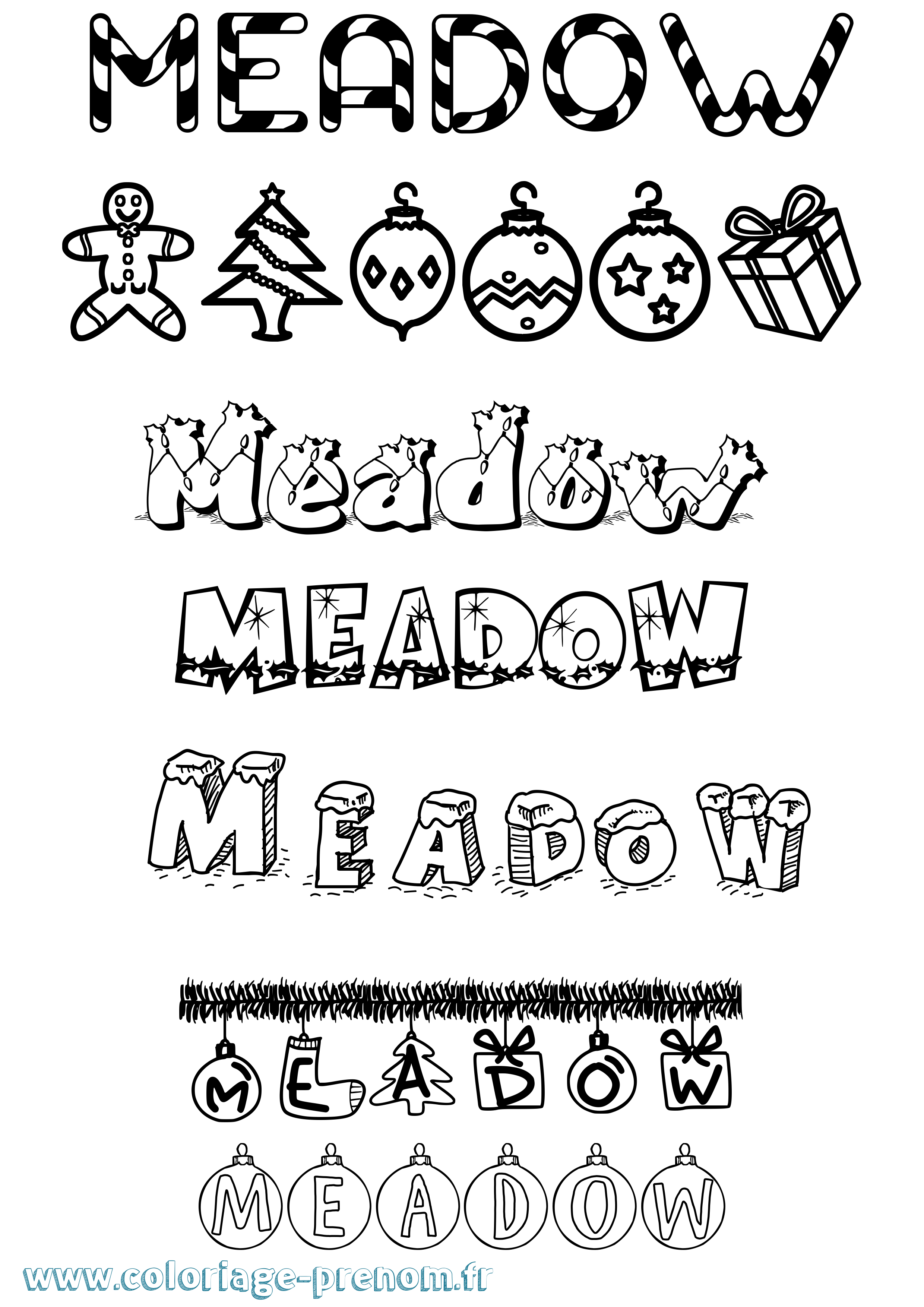 Coloriage prénom Meadow Noël