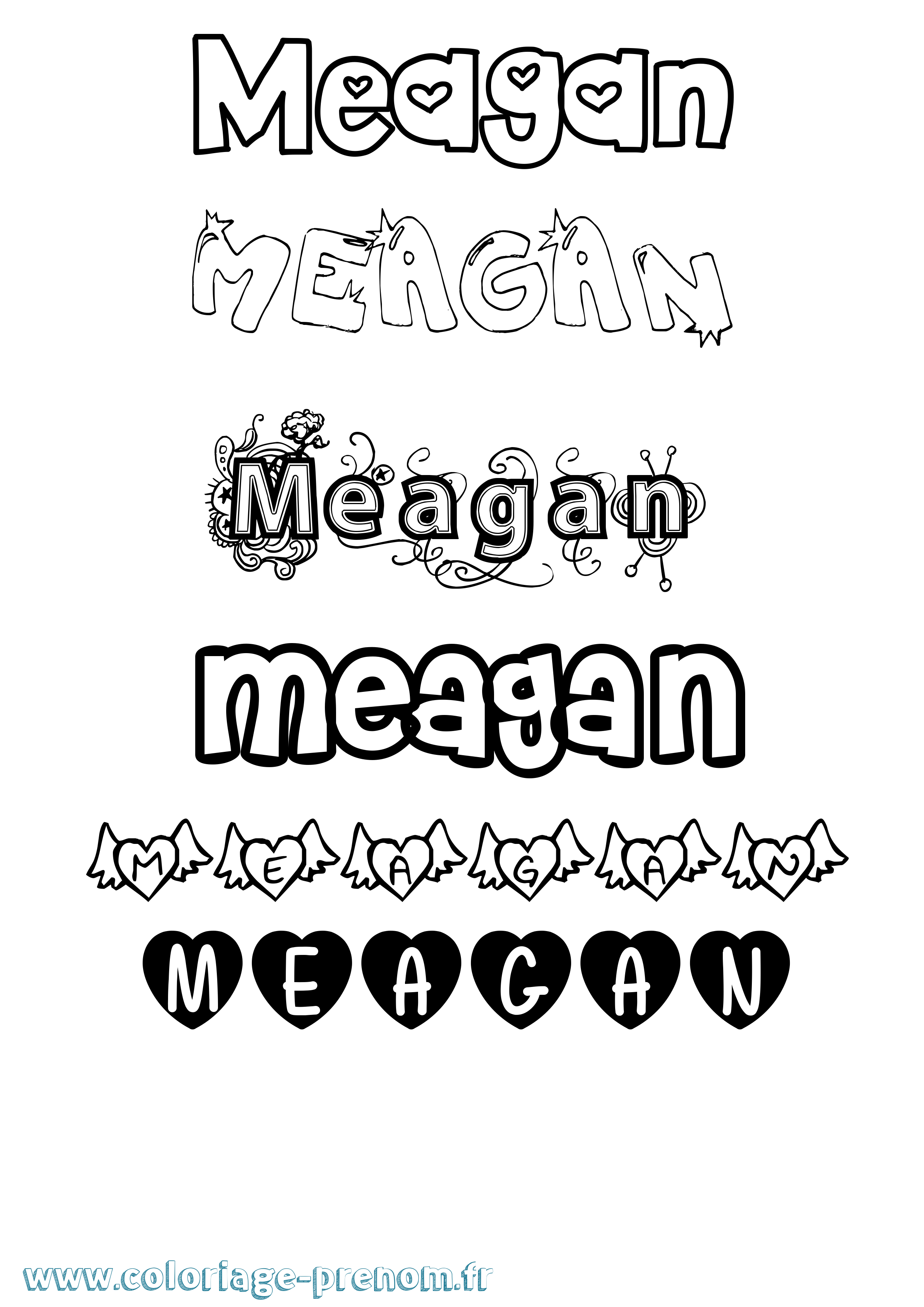 Coloriage prénom Meagan Girly