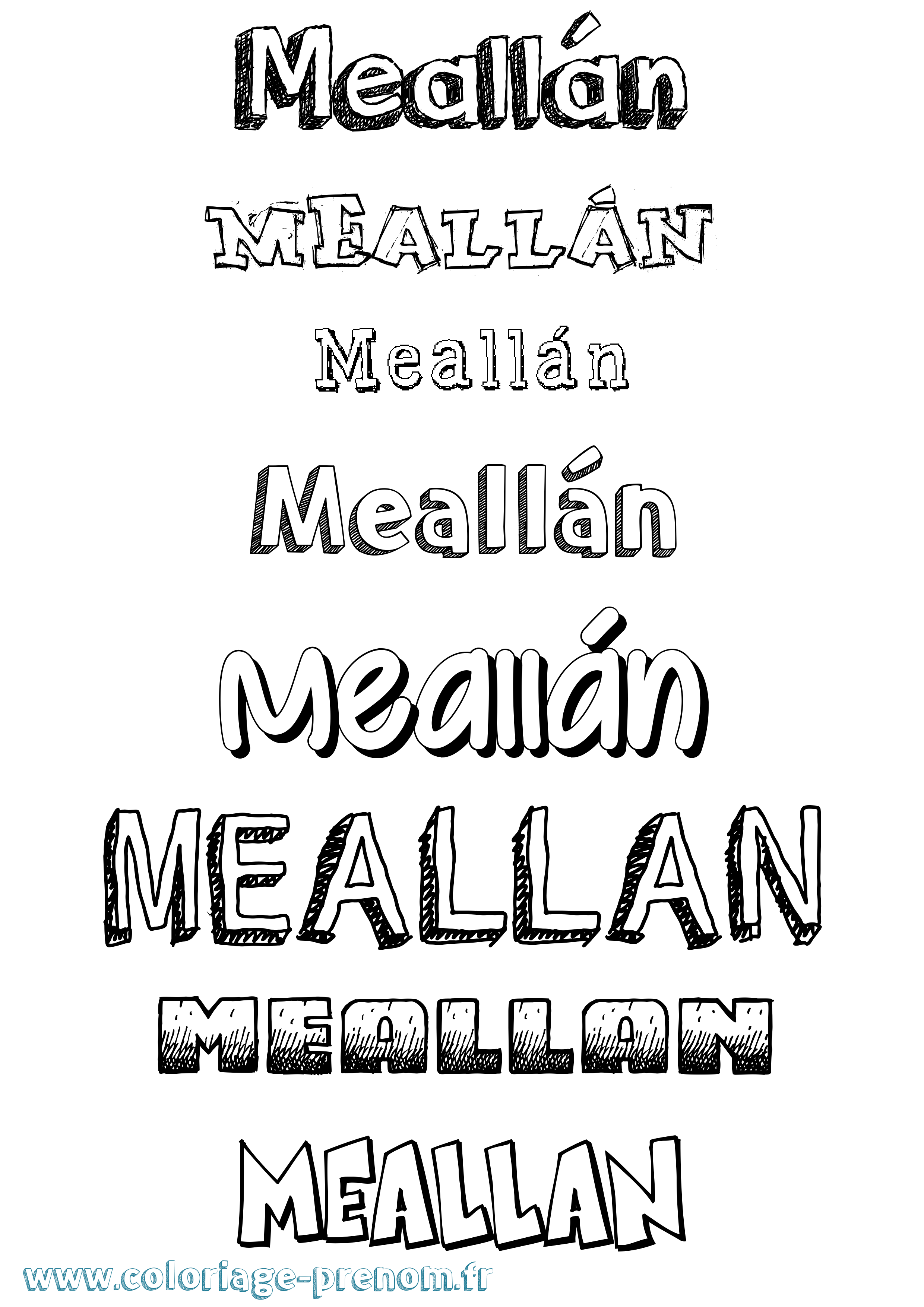 Coloriage prénom Meallán Dessiné