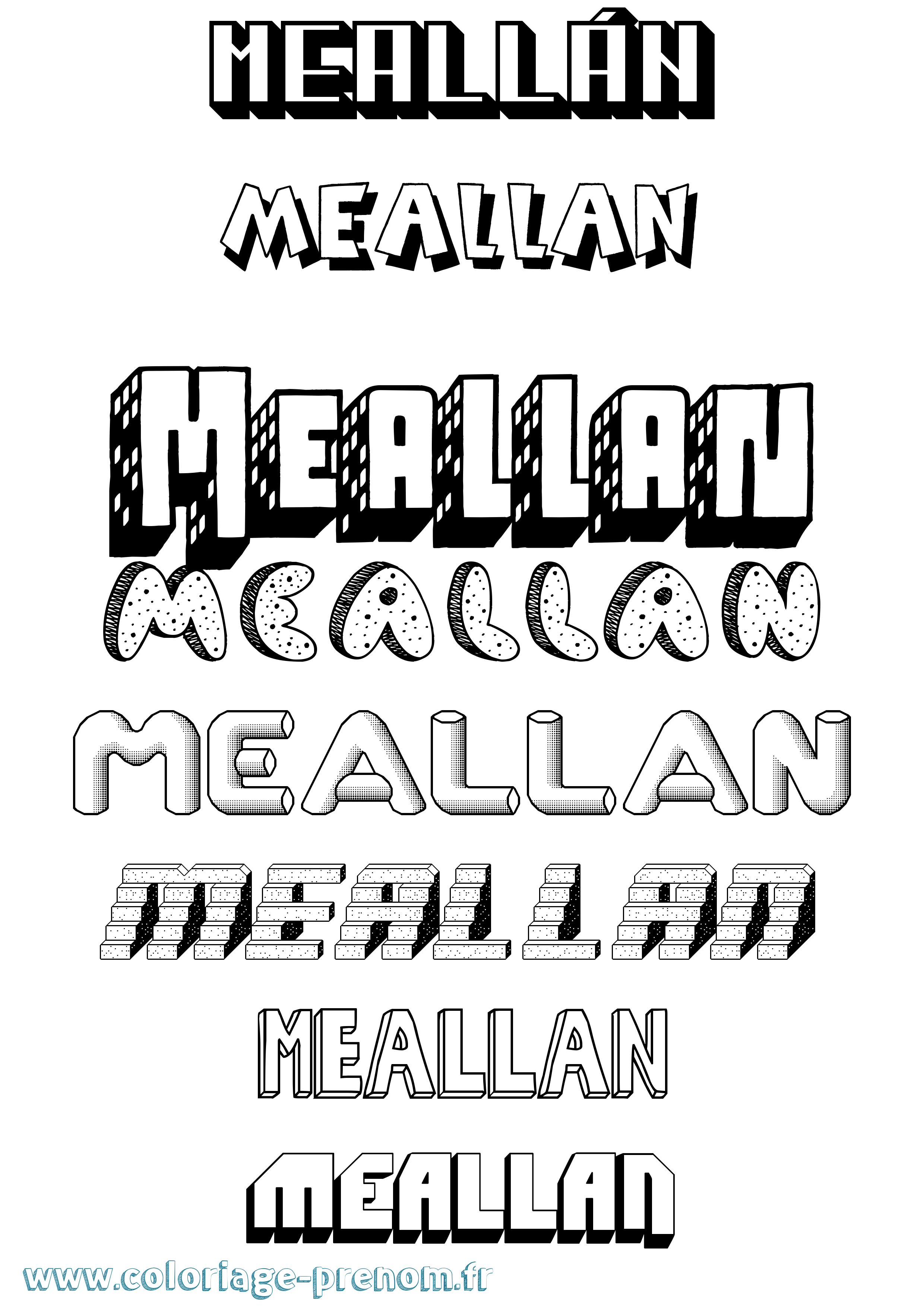 Coloriage prénom Meallán Effet 3D