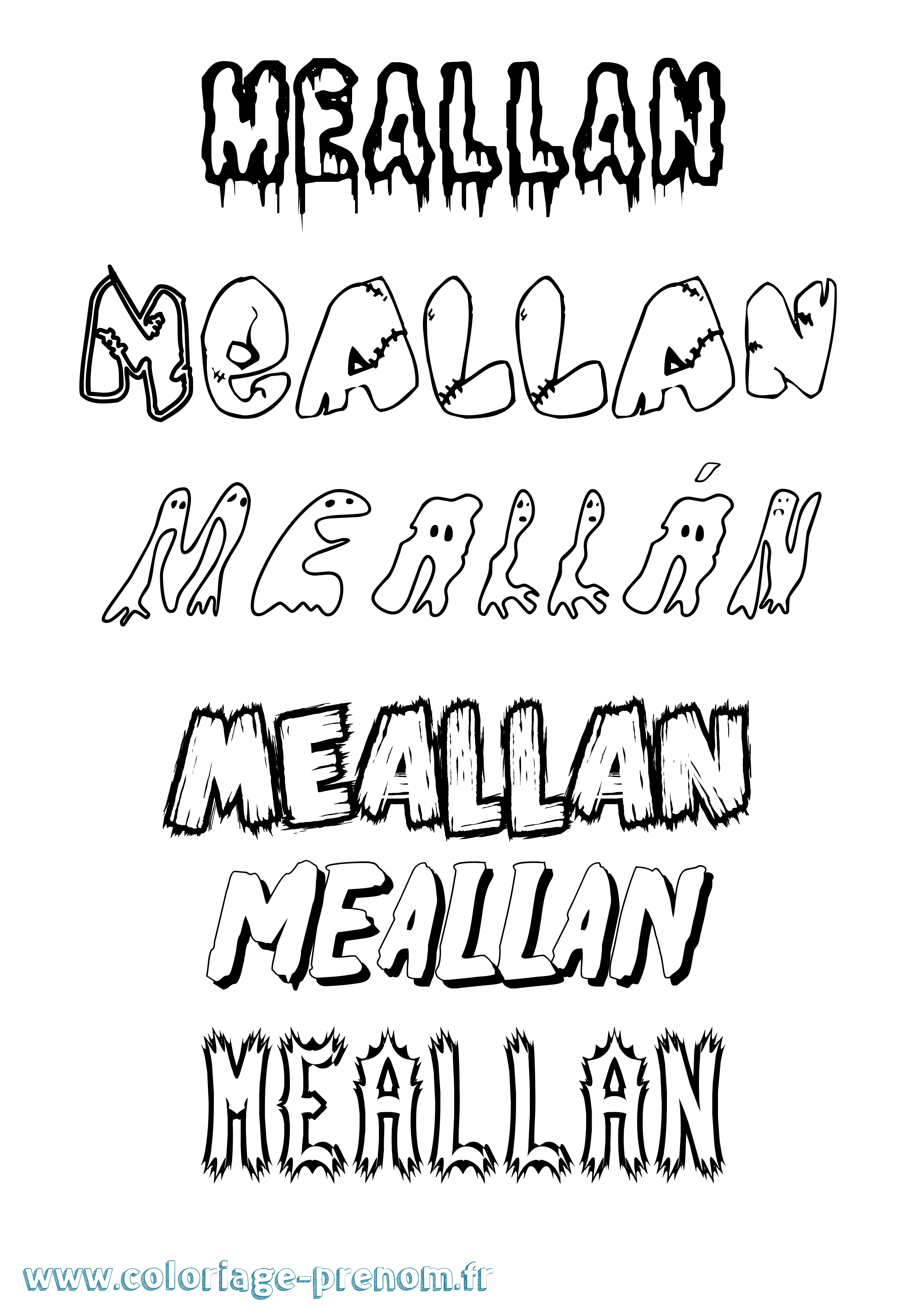 Coloriage prénom Meallán Frisson