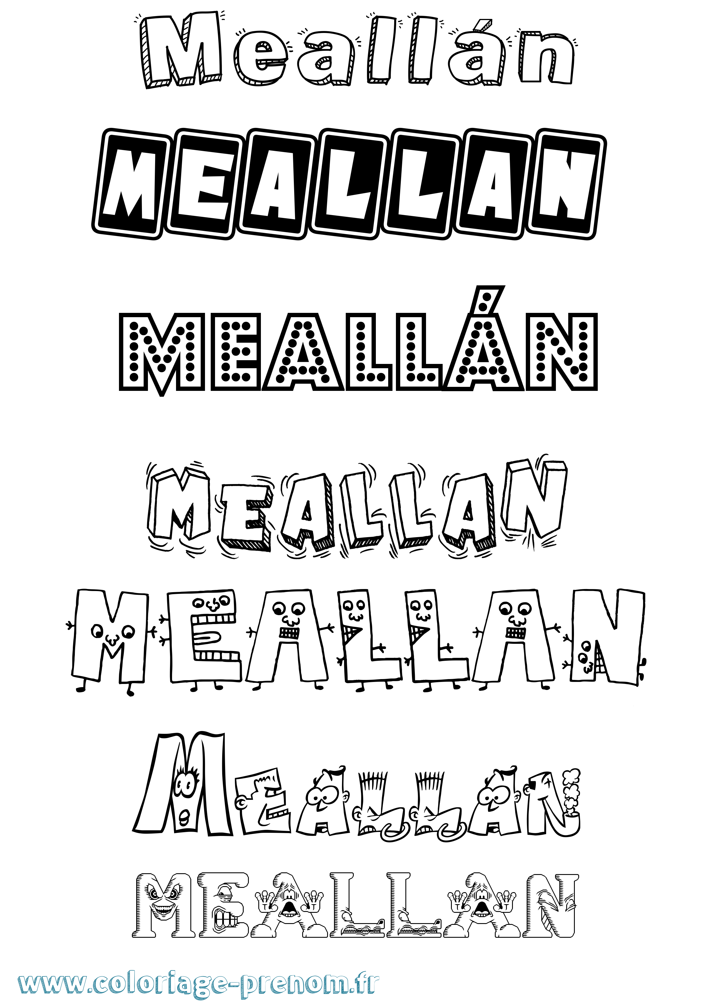 Coloriage prénom Meallán Fun