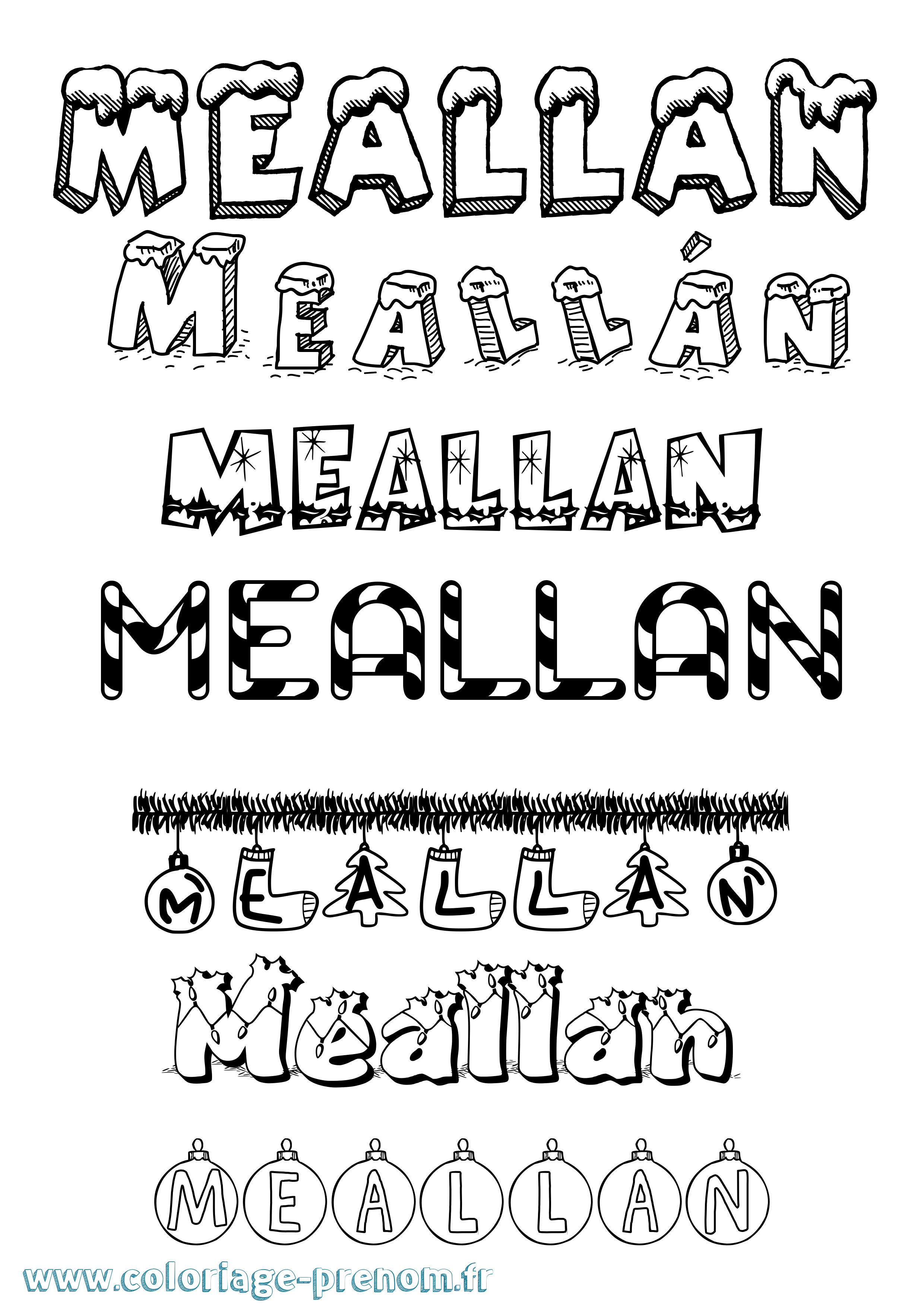 Coloriage Meallán Noël Coloriage prénom Meallán Noël