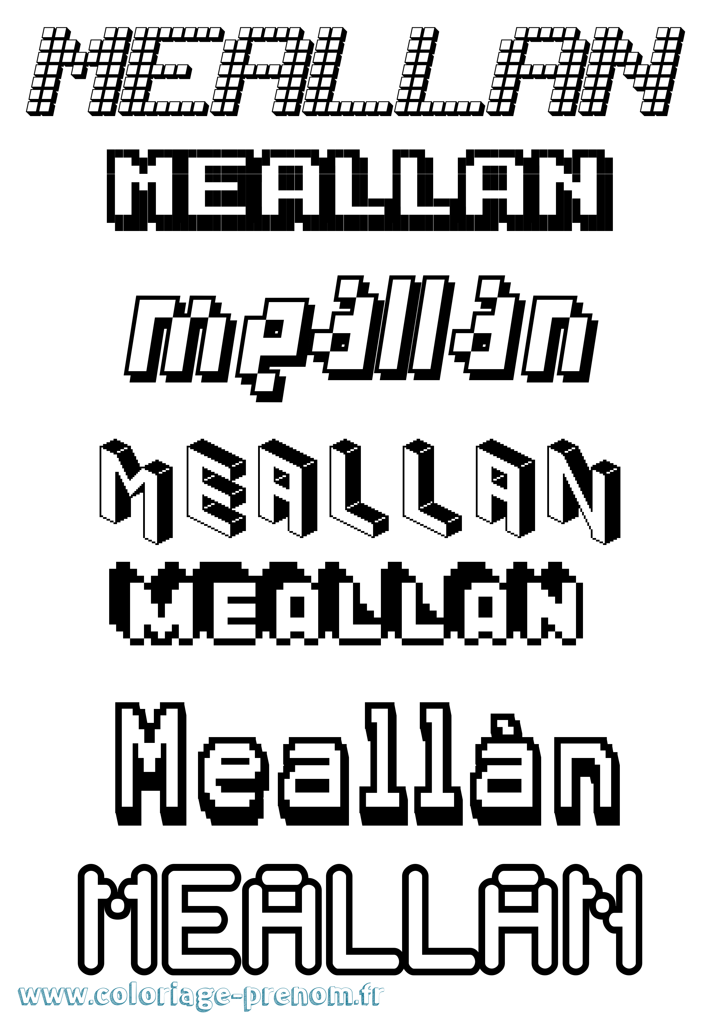 Coloriage prénom Meallán Pixel