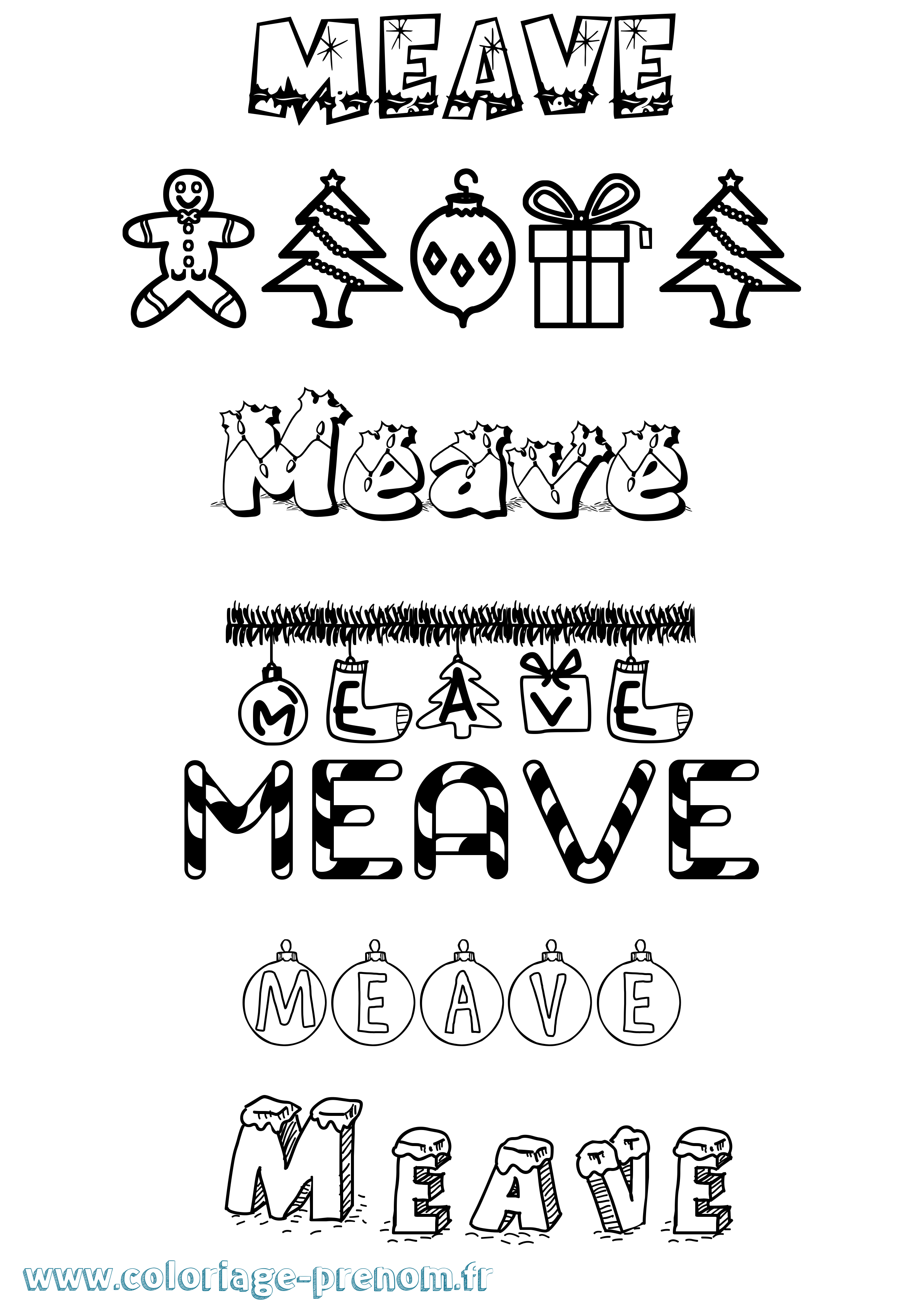 Coloriage prénom Meave Noël