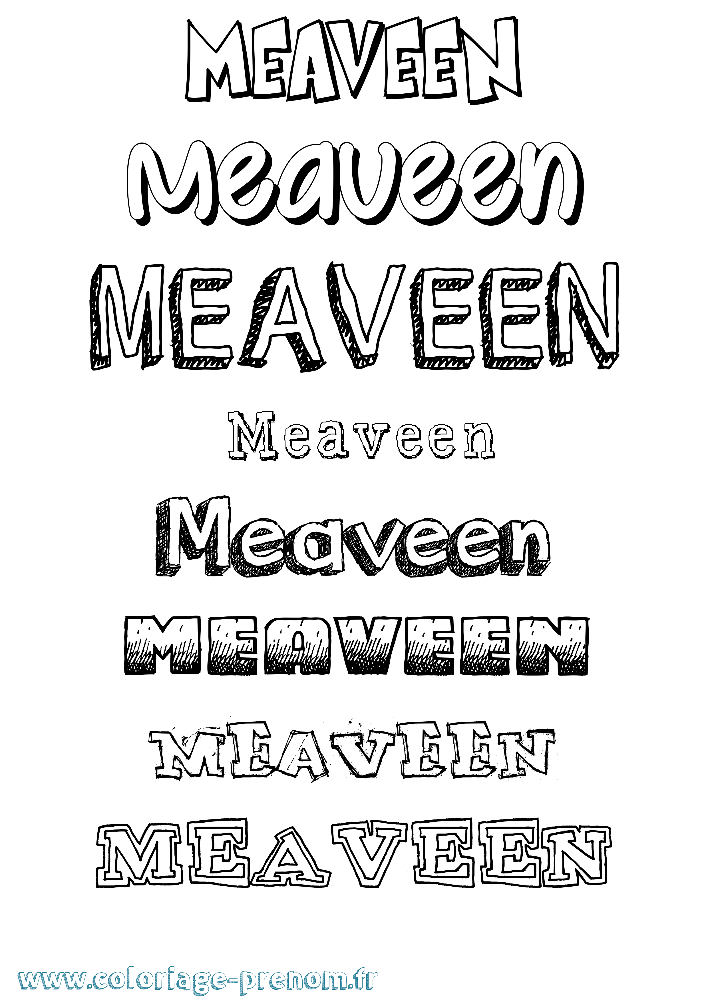 Coloriage prénom Meaveen Dessiné